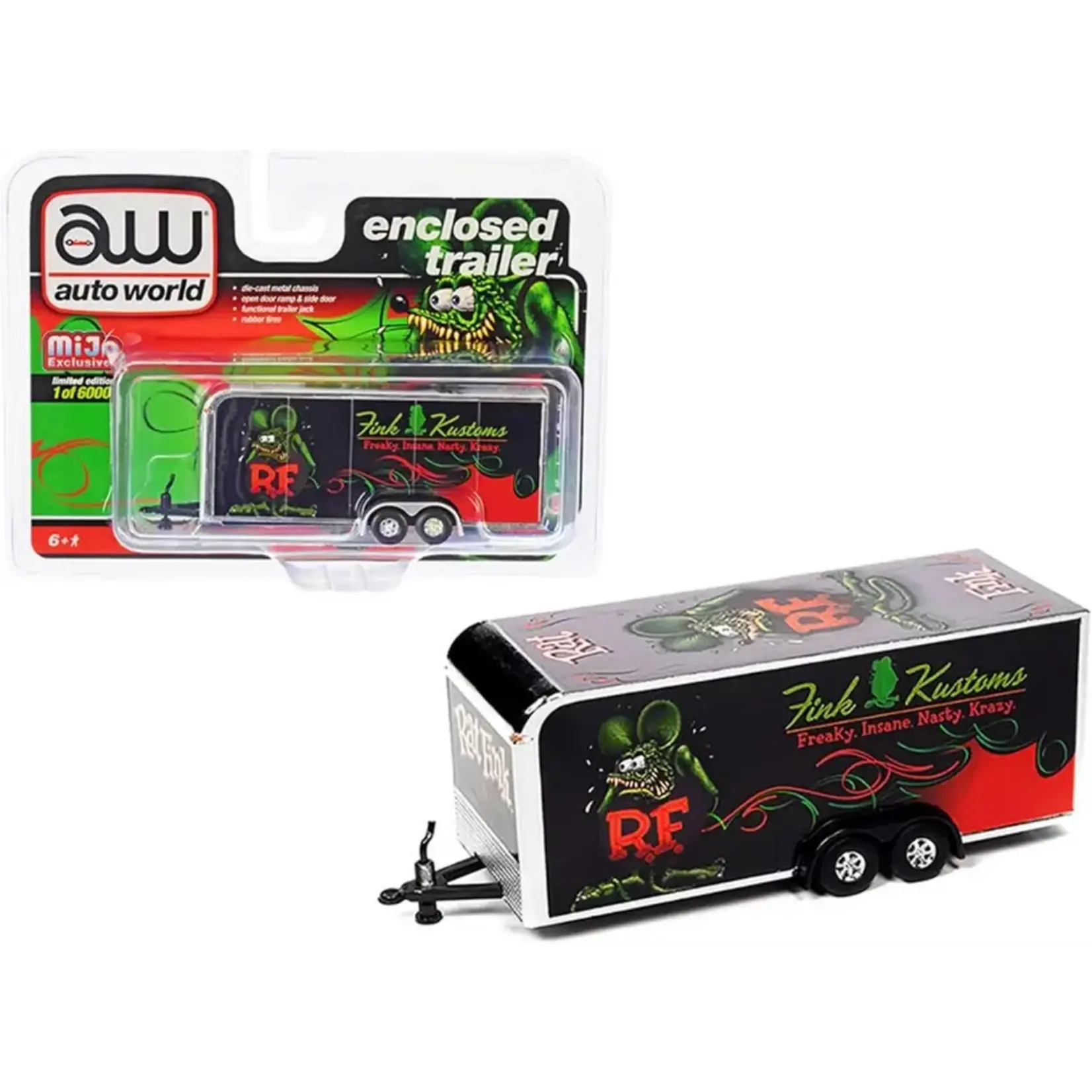 Auto World CP7894 Auto World Rat Fink 2 Axle Enclosed Trailer 1/64 Scale MiJo Exclusive