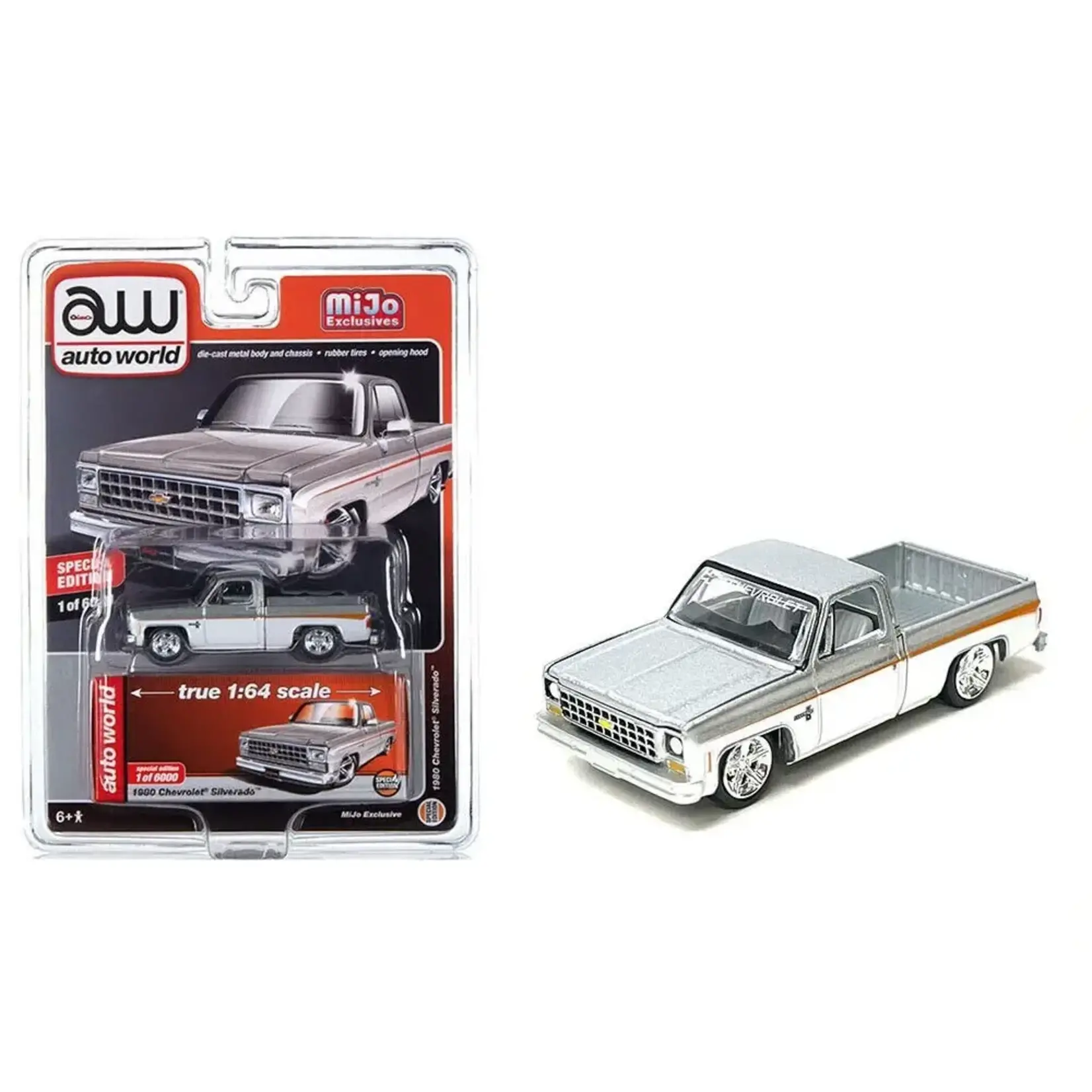 Auto World CP7802 Auto World 1980 Chevrolet Silverado Silver/White 1:64 MiJo Exclusive