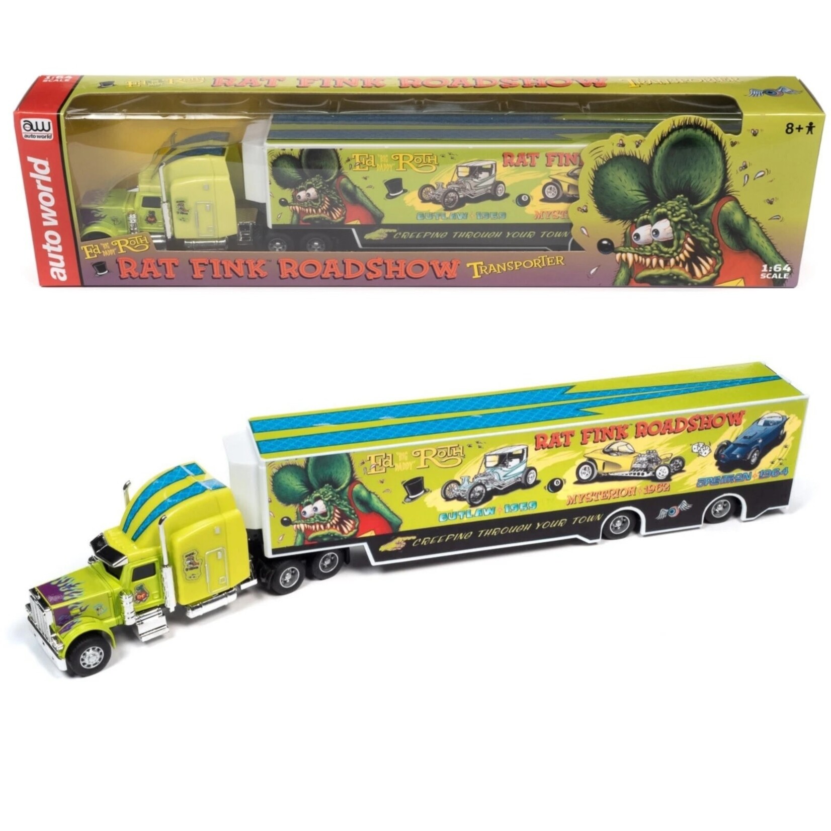 Auto World AWSP085 Auto World Ed Roth's Rat Fink Roadshow Transporter Die Cast 1:64 DAMAGE BOX
