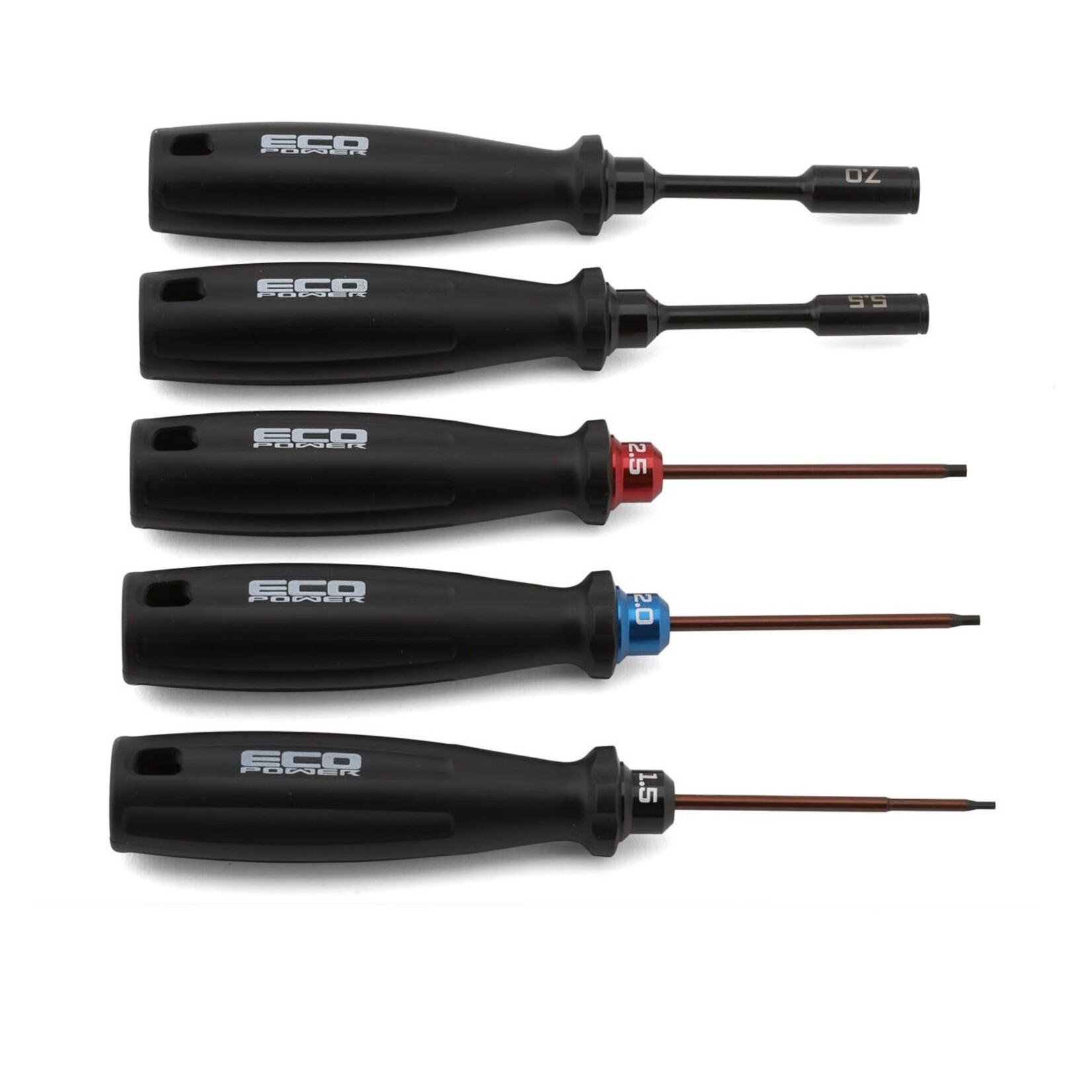 EcoPower ECP-3035 EcoPower 5-Piece RC Essential Tool Set (1.5/2.0/2.5mm Hex Drivers) (5.5/7mm Nut Drivers)