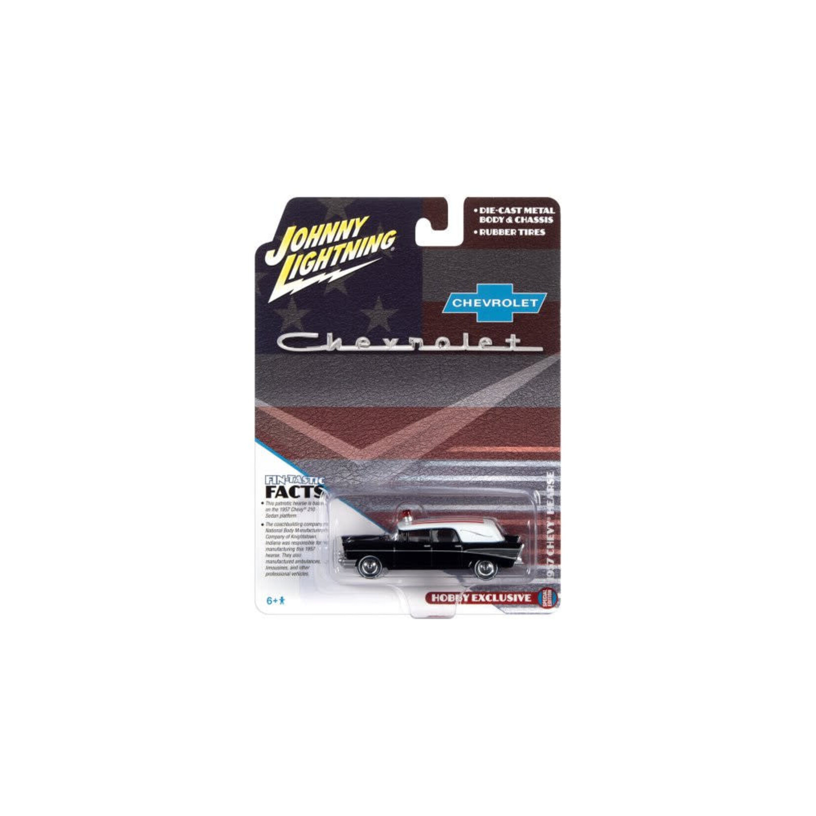 Johnny Lightning JLSP144 Johnny Lightning Hobby Exclusive 1957 Chevy Hearse with American Flag