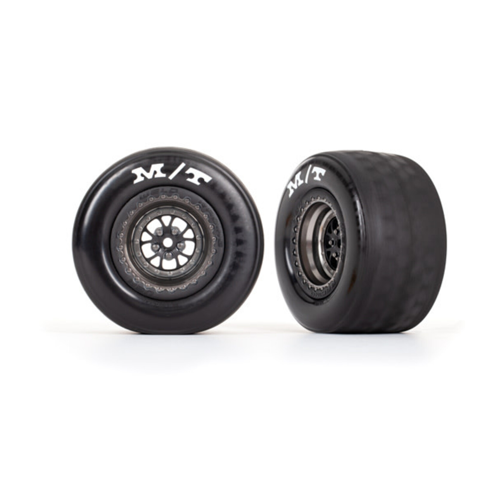 Traxxas TRA9475A Traxxas Weld Satin Black Chrome Rear Wheels & MT Tires (2) ##
