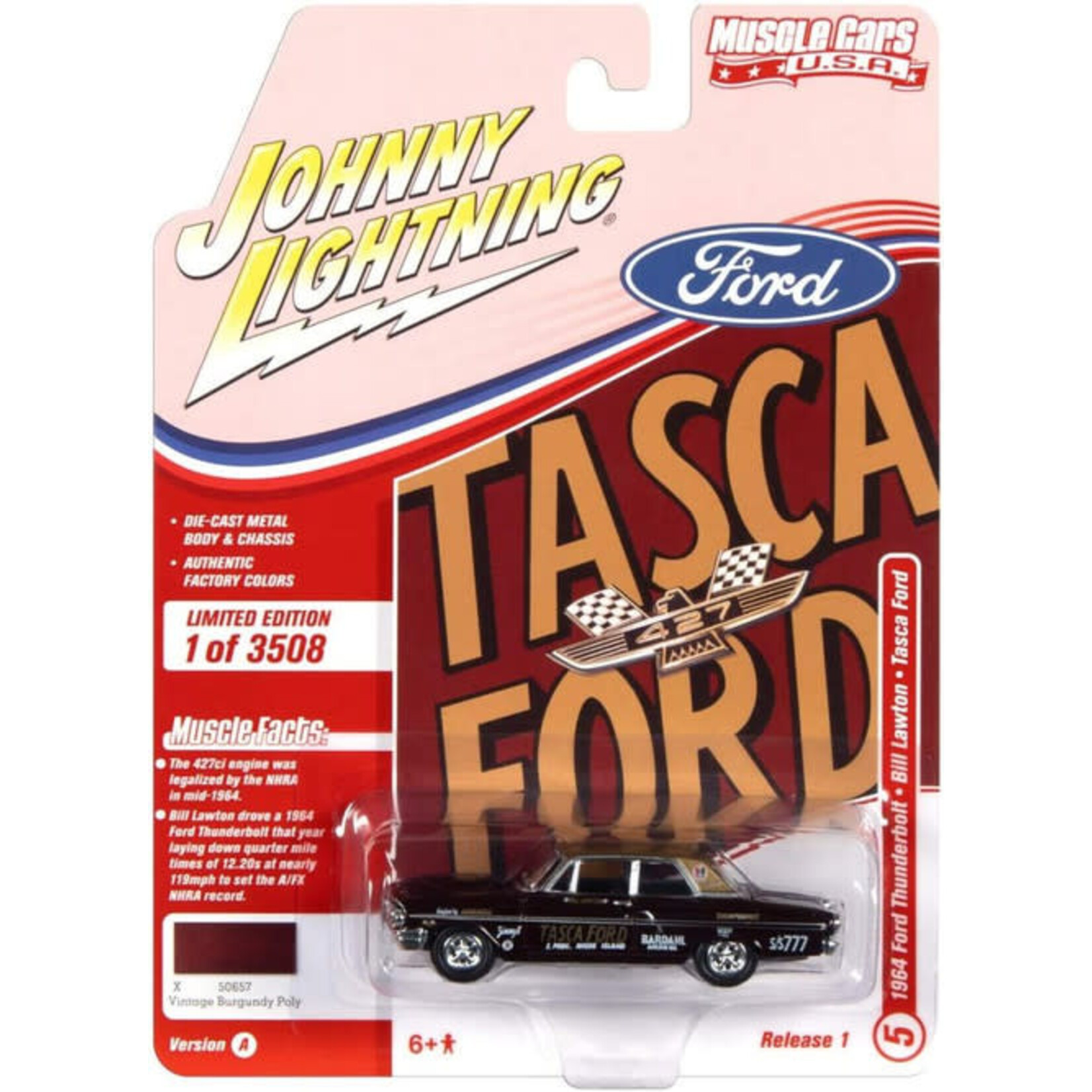 Johnny Lightning JLMC025A-5 Johnny Lightning 1964 Ford Thunderbolt Vintage Burgundy Poly TASCA