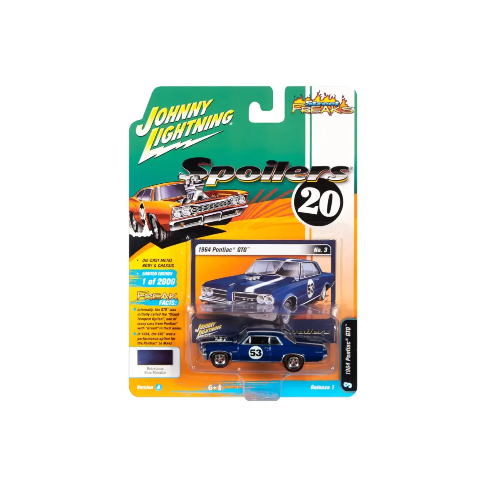 Johnny Lightning JLSF015A-3 Johnny Lightning 1964 Pontiac GTO (Rebelious Blue Metallic) Spoilers Street Freaks