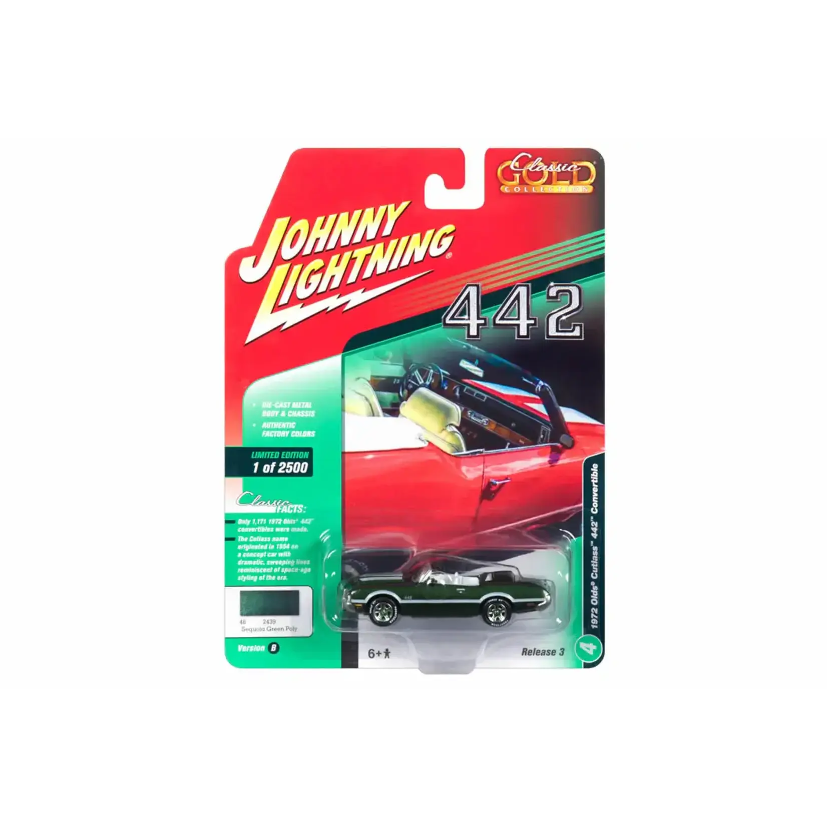 Johnny Lightning JLCG015B-4 Johnny Lightning 1972 Oldsmobile Cutlass 442 Convertible Sequoia Green Poly