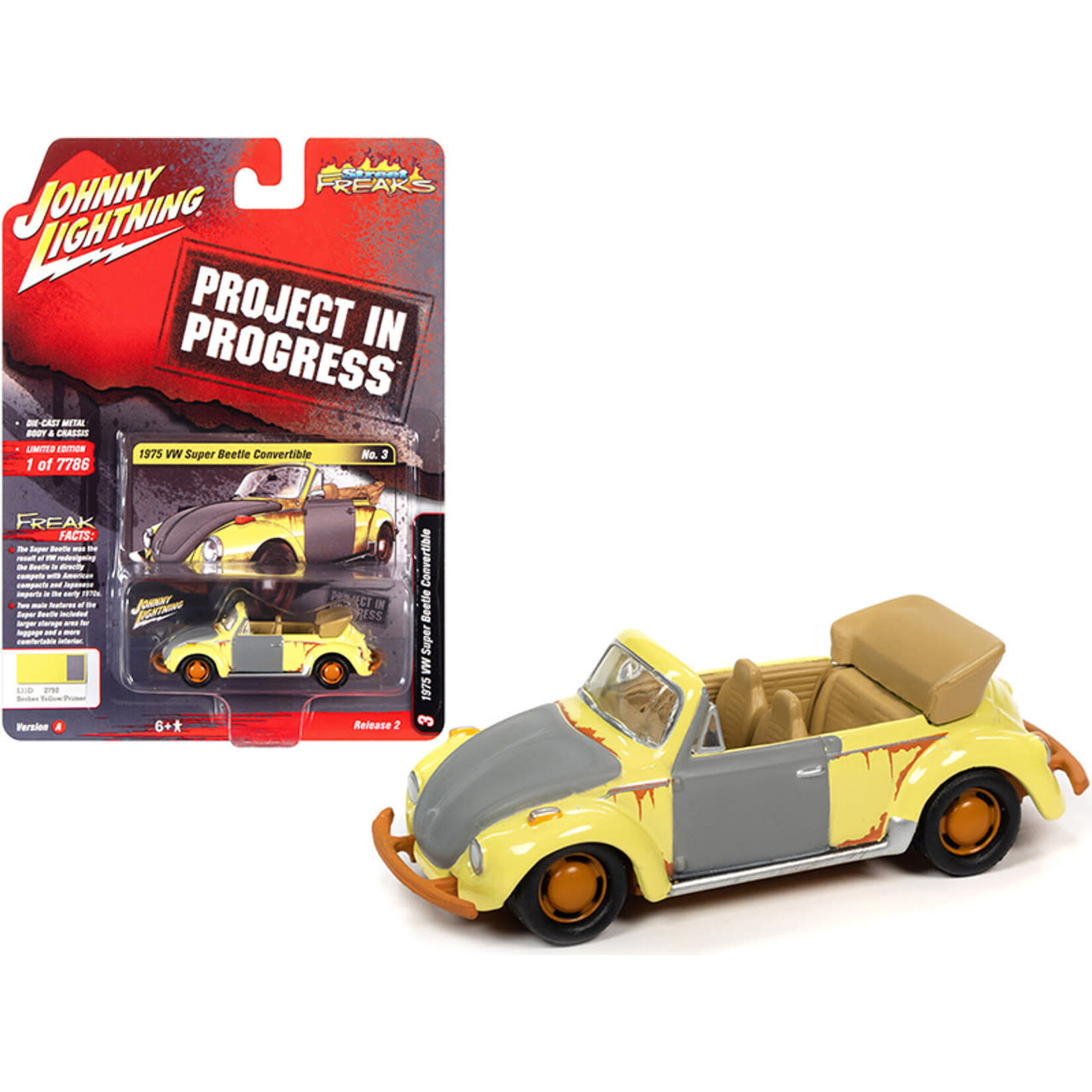 Johnny Lightning JLSF020A-3 Johnny Lightning  1975 VW Beetle Convertible (Berber Yellow/Primer) Project in Progress