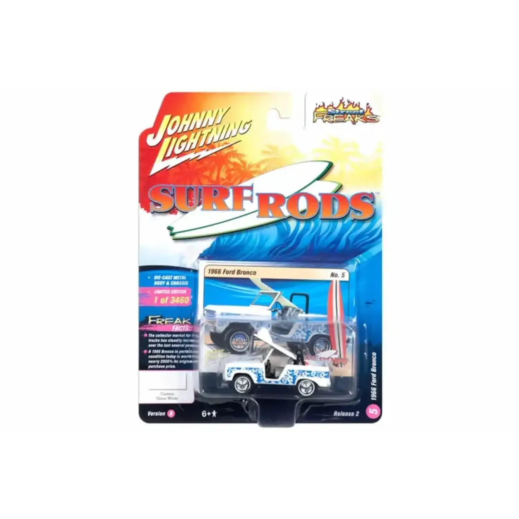 Johnny Lightning JLSF008A-5 Johnny Lightning 1966 Ford Bronco (Custom Gloss White) Surf Rods Street Freaks