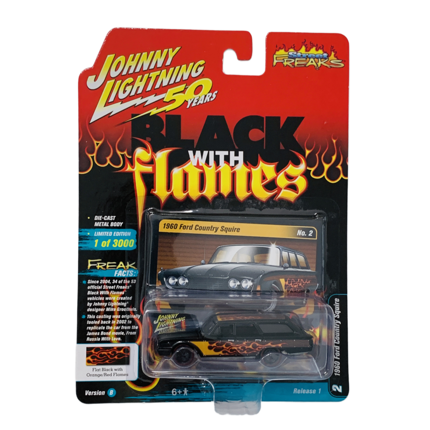 Johnny Lightning JLSF013B-2 Johnny Lightning 1960 Ford Country Squire (Flat Black w Flames)