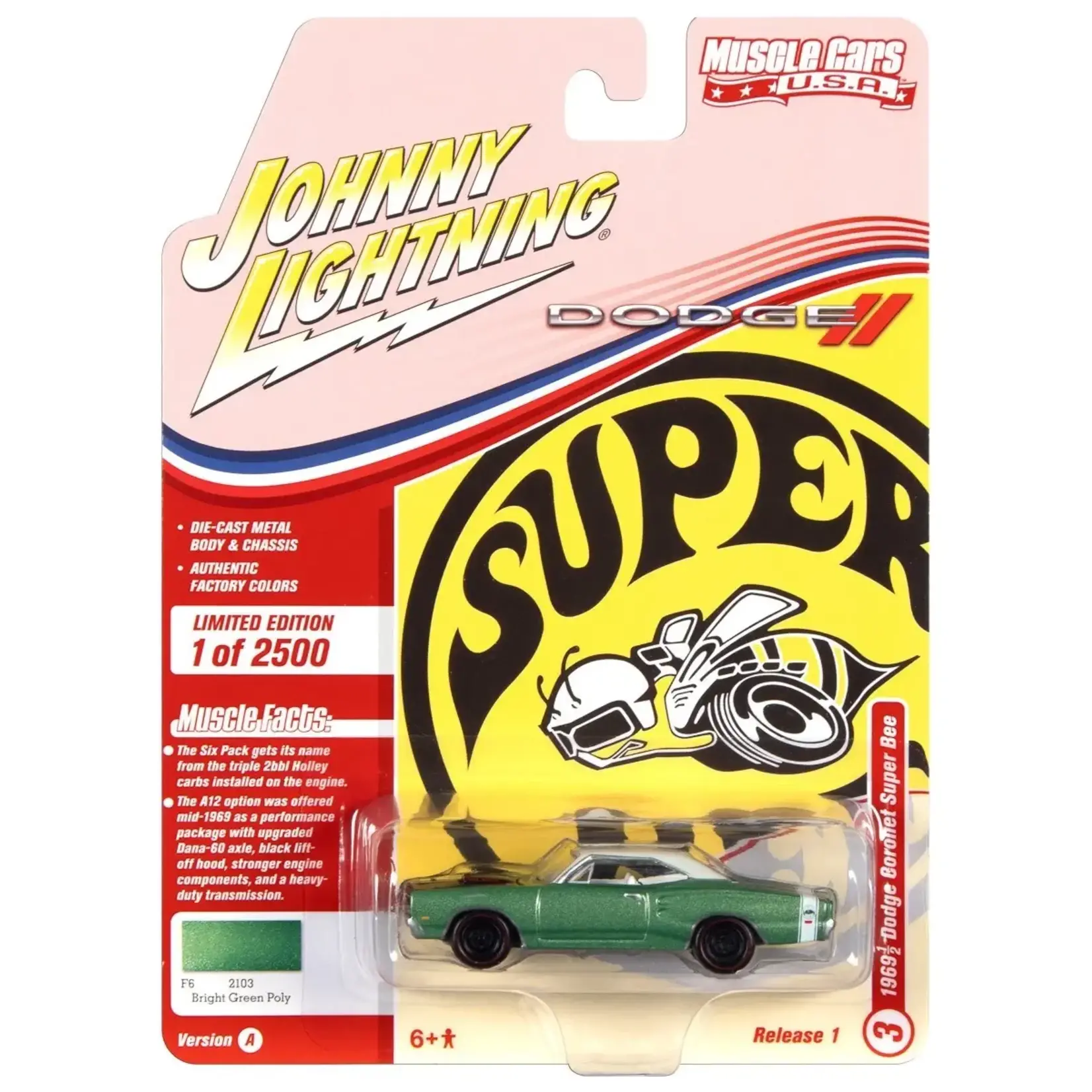 Johnny Lightning JLMC025A-3 Johnny Lightning 1969 1/2 Dodge Coronet Super Bee (Bright Green Poly)