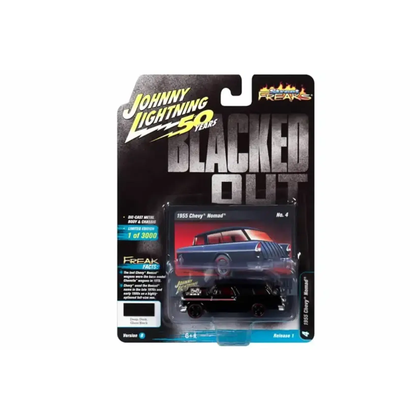 Johnny Lightning JLSF013B-4 Johnny Lightning 1955 Chevrolet Nomad (Deep, Dark, Gloss Black) Blacked Out Street Freaks