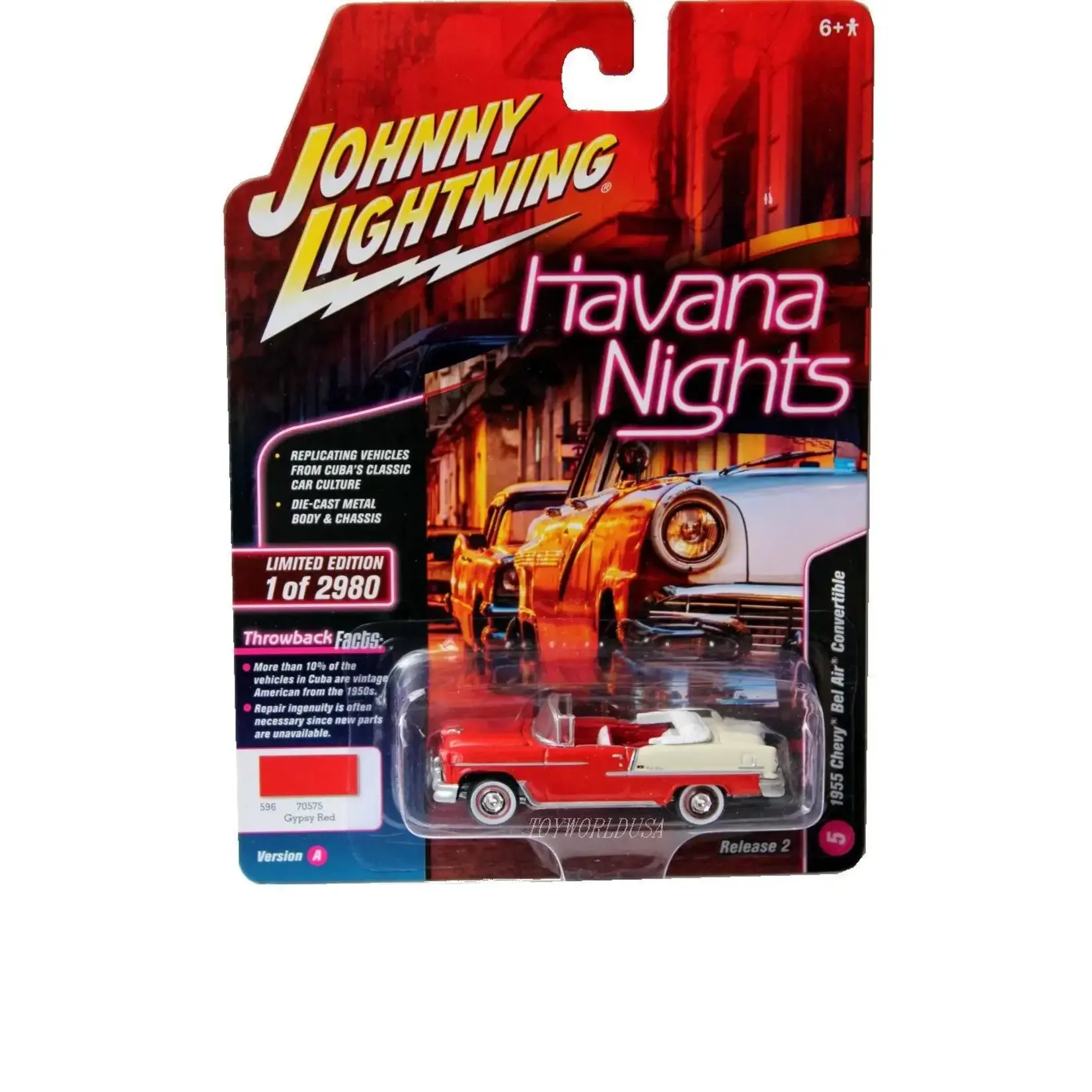 Johnny Lightning JLMC013A-5 Johnny Lightning 1955 Chevy Bel Air Convertible (Gypsy Red) Havana Nights