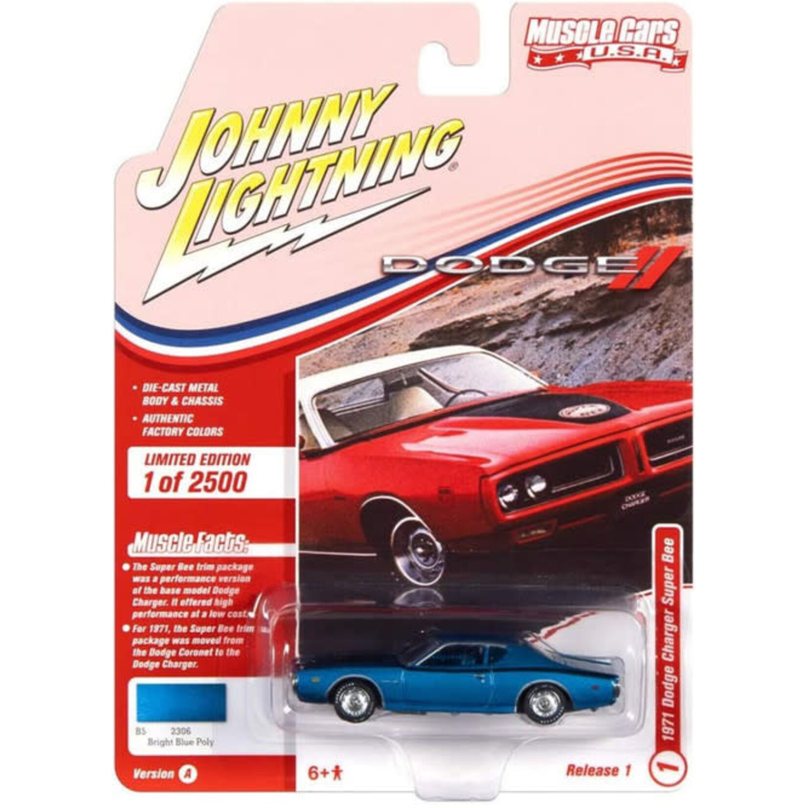 Johnny Lightning JLMC025A-1 Johnny Lightning 1971 Dodge Charger Super Bee (Bright Blue Poly)