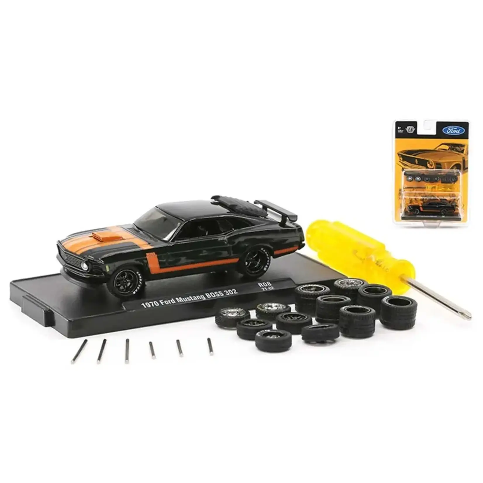 M2 Machines 34001-R08-02 M2 Machines Auto Wheels 1970 Ford Mustang BOSS 302 (Black/Orange)