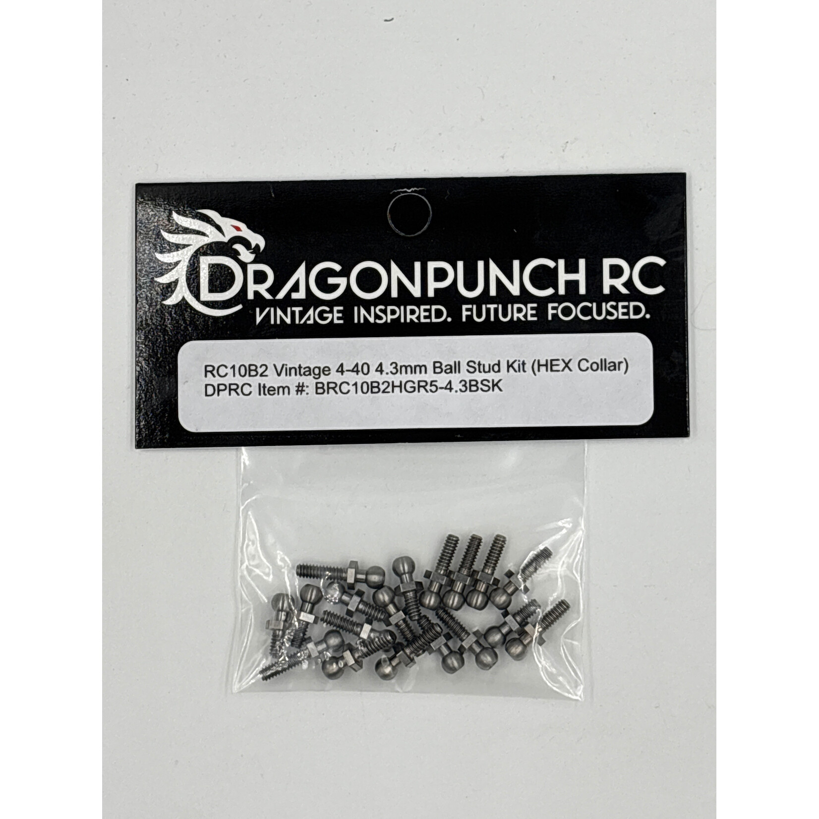 Dragon Punch RC BRC10B2HGR5-4.3BSK Dragon Punch RC10 B2 Titanium 4-40 Ball Stud Kit with 4.3 Ball (HEX COLLAR)  0.2"x 6 and 0.3" x 10 and 0.375" x 2