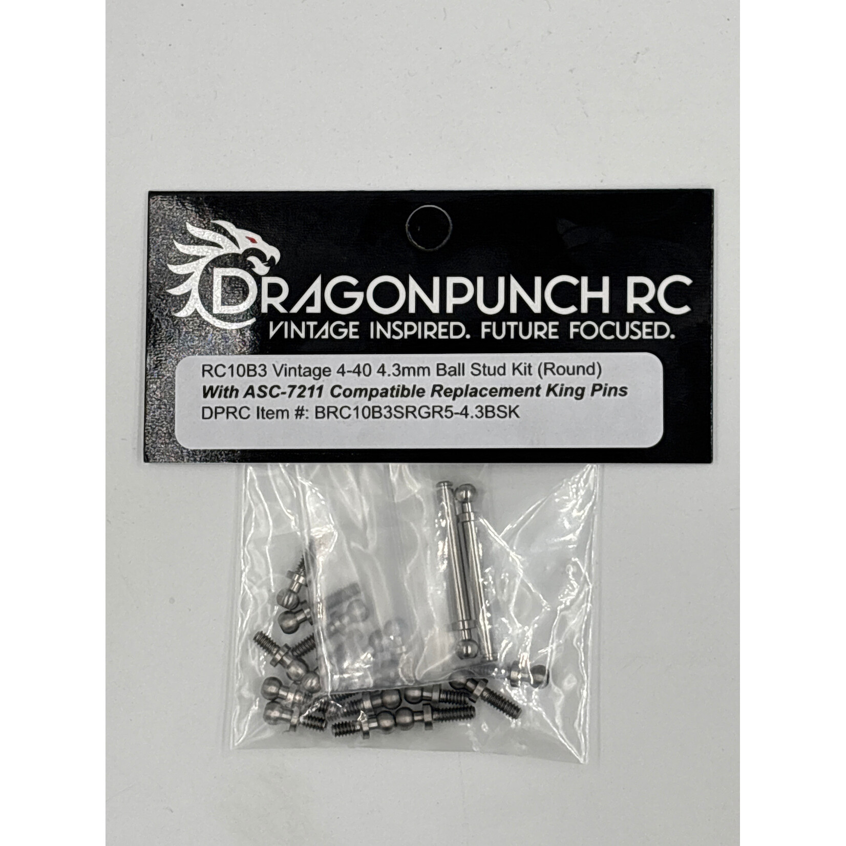 Dragon Punch RC BRC10B3SRGR5-4.3BSK Dragon Punch RC10 B3 Titanium 4-40 Ball Stud Kit with 4.3 Ball (Round) 0.2"x 6,  0.3"x 8 and 0.375" x 2 WITH ASC-7211 replacement King Pins