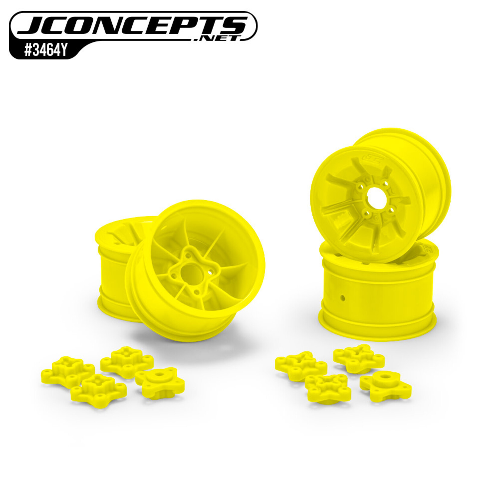 JConcepts JCO3464Y JConcepts Pioneer - RC10 2.2" rear wheel w/ 1/4" & 3/16" axle adaptor, yellow - 4pc