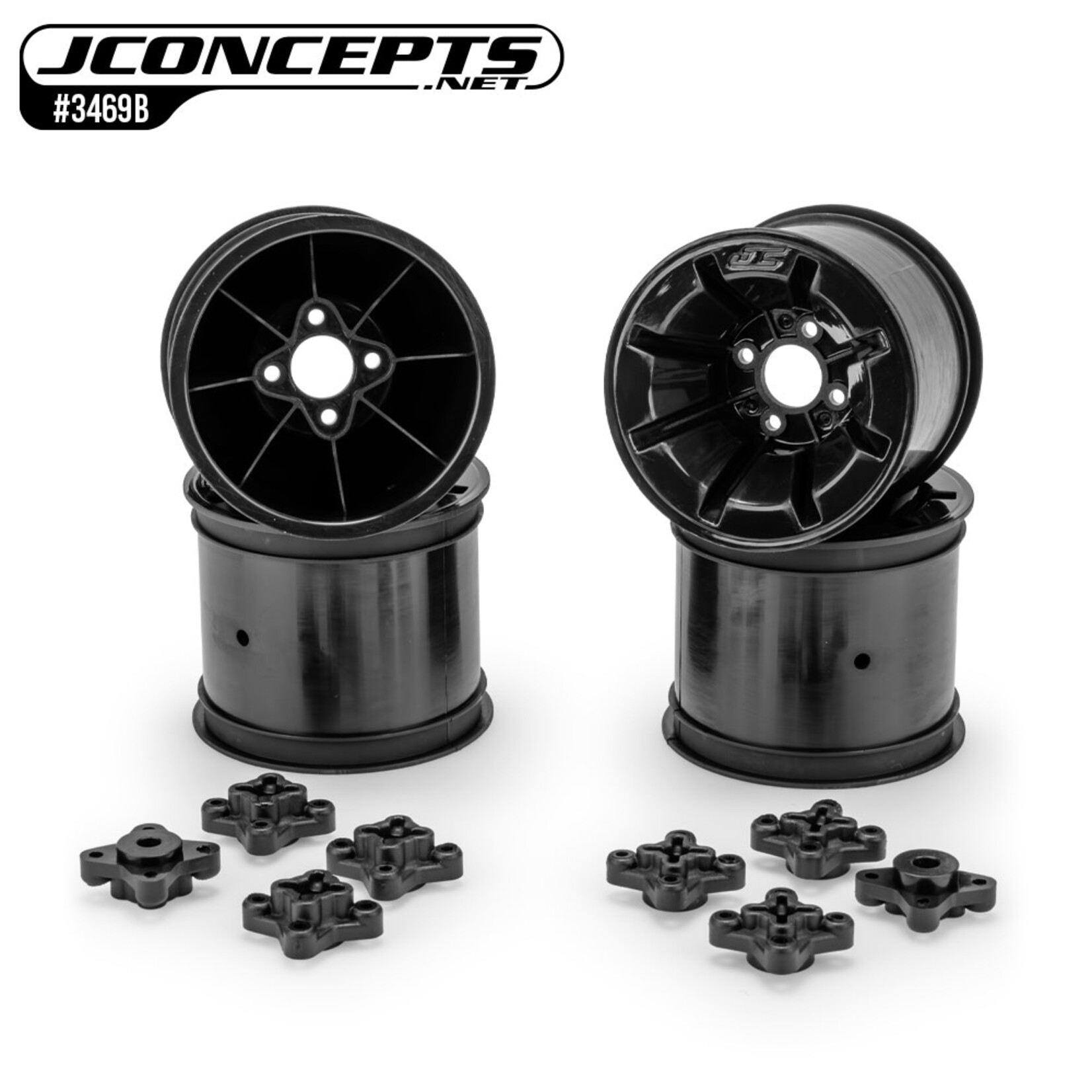 JConcepts JCO3469B JConcepts Pioneer - RC10T 2.2" rear wheel w/ 1/4" & 3/16" axle adaptor, stealth black - 4pc