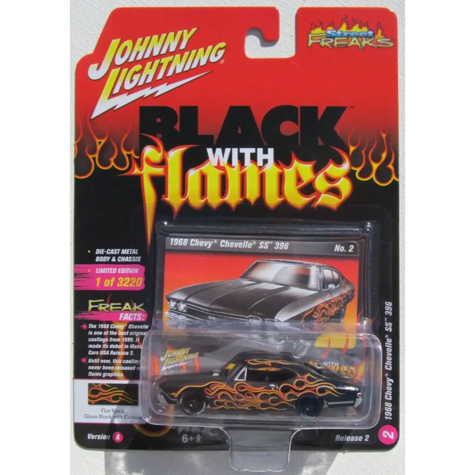 Johnny Lightning JLSF008A2 Johnny Lightning 1968 Chevy Chevelle SS 396 Black with Flames