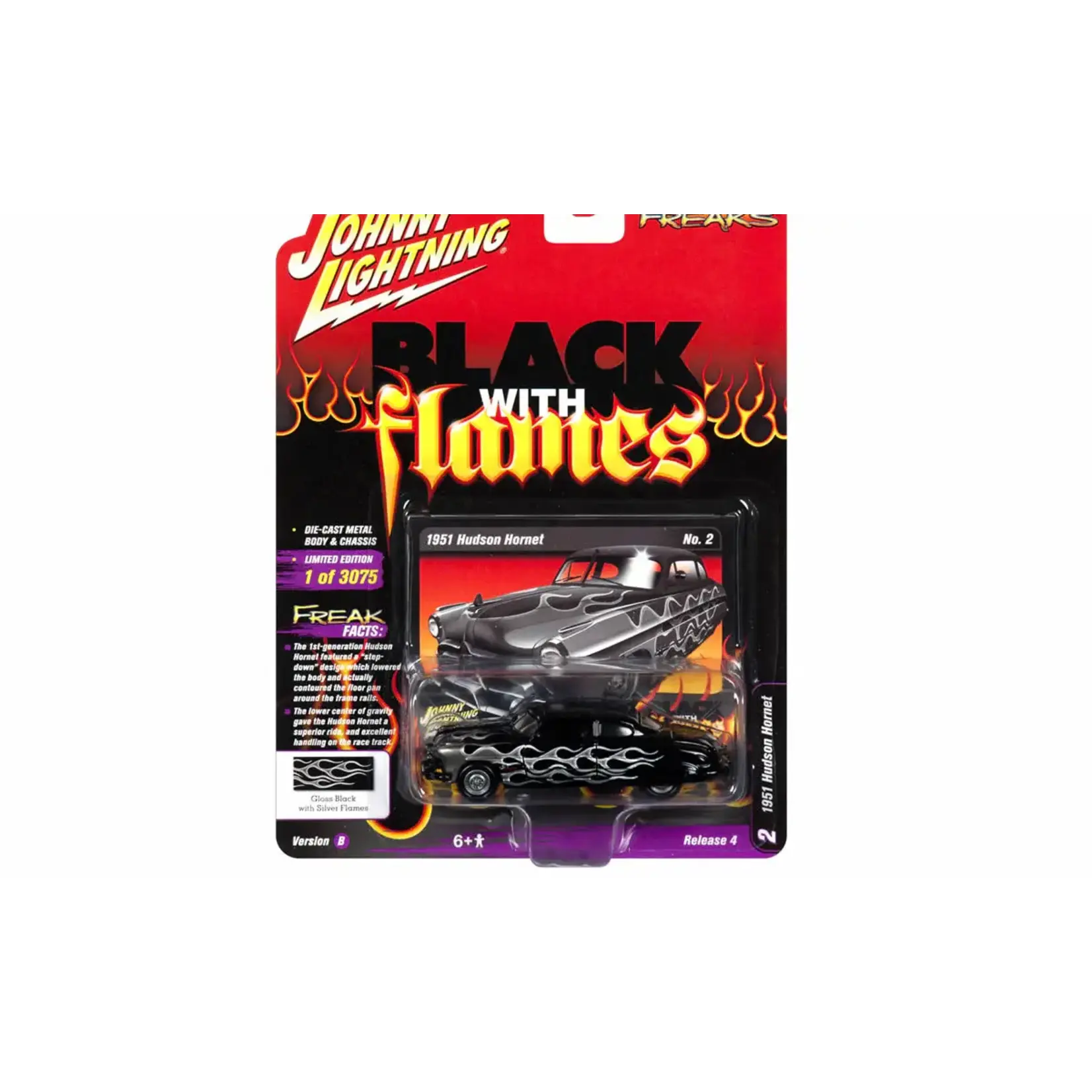 Johnny Lightning JLSF010B2 Johnny Lightning 1951 Hudson Hornet Gloss Black Silver Flames