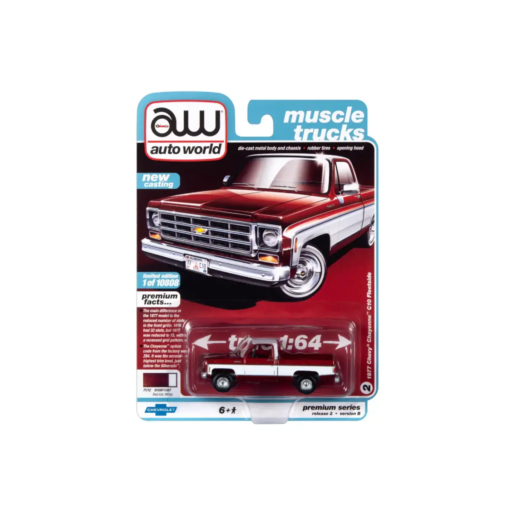 Auto World AW64252B2 Auto World 1977 Chevy Cheyenne C10 Fleetside (Dark Red Poly w/White)