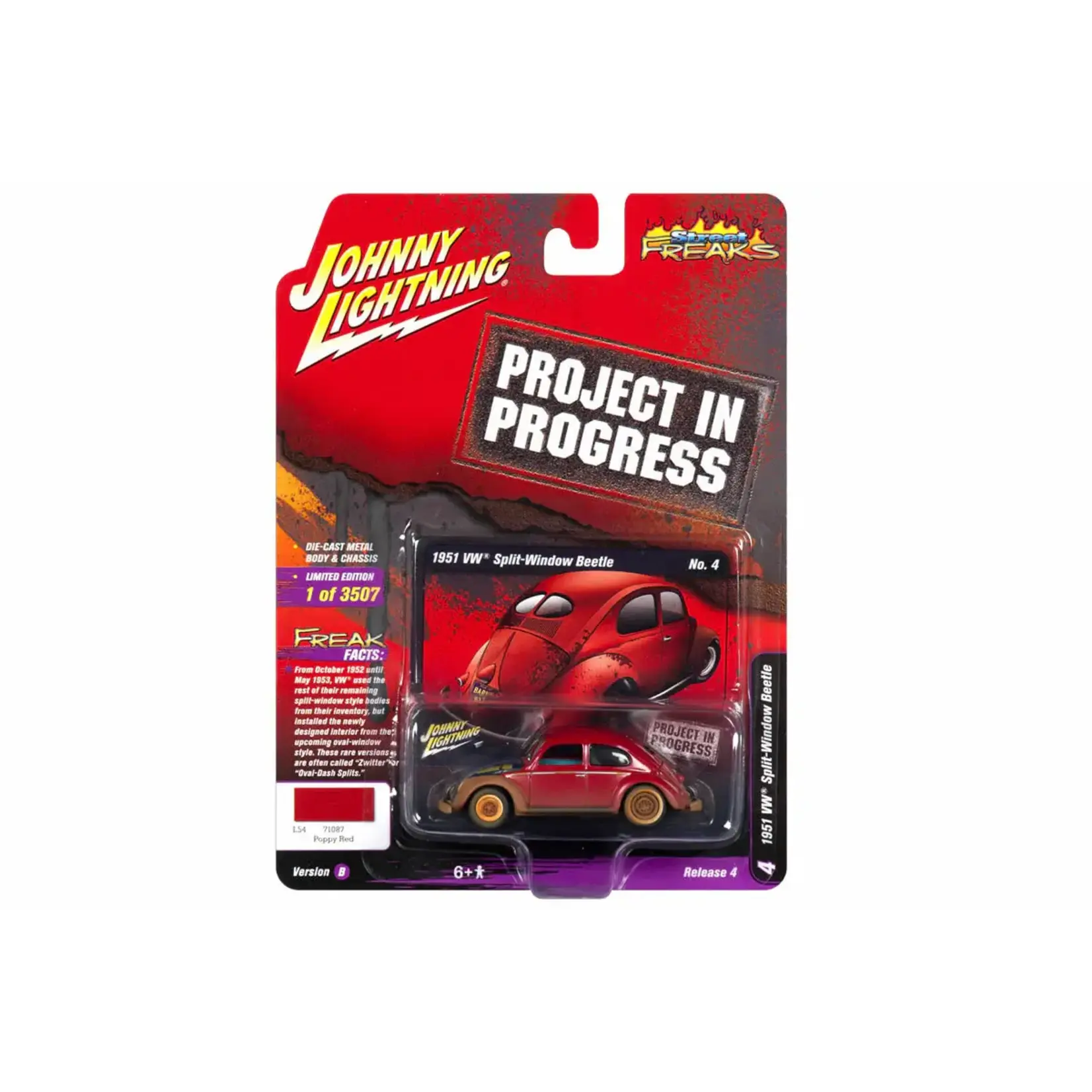 Johnny Lightning JLSF010B4 Johnny Lightning 1951 Volkswagen Split-Window Beetle Project in Process Poppy Red