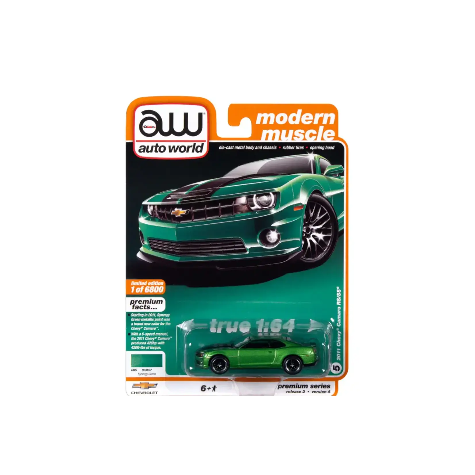 Auto World AW64252A5 Auto World 2011 Chevrolet Camaro RS/SS (Synergy Green w/Black Stripes)