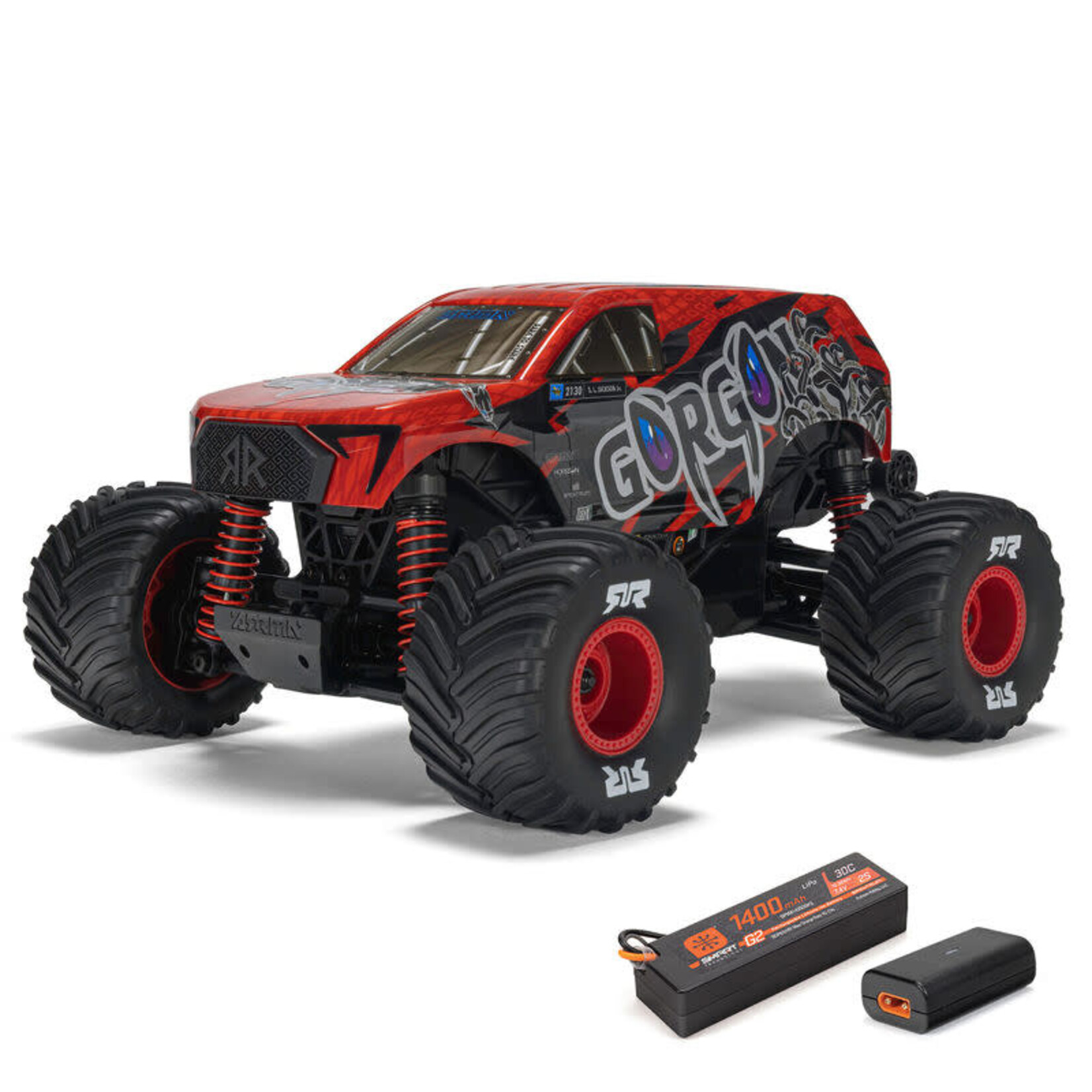ARA2130T2 Arrma 1/16 GORGON GROM 4X4 RTR Brushed Monster Truck (Battery & Charger Included), Red