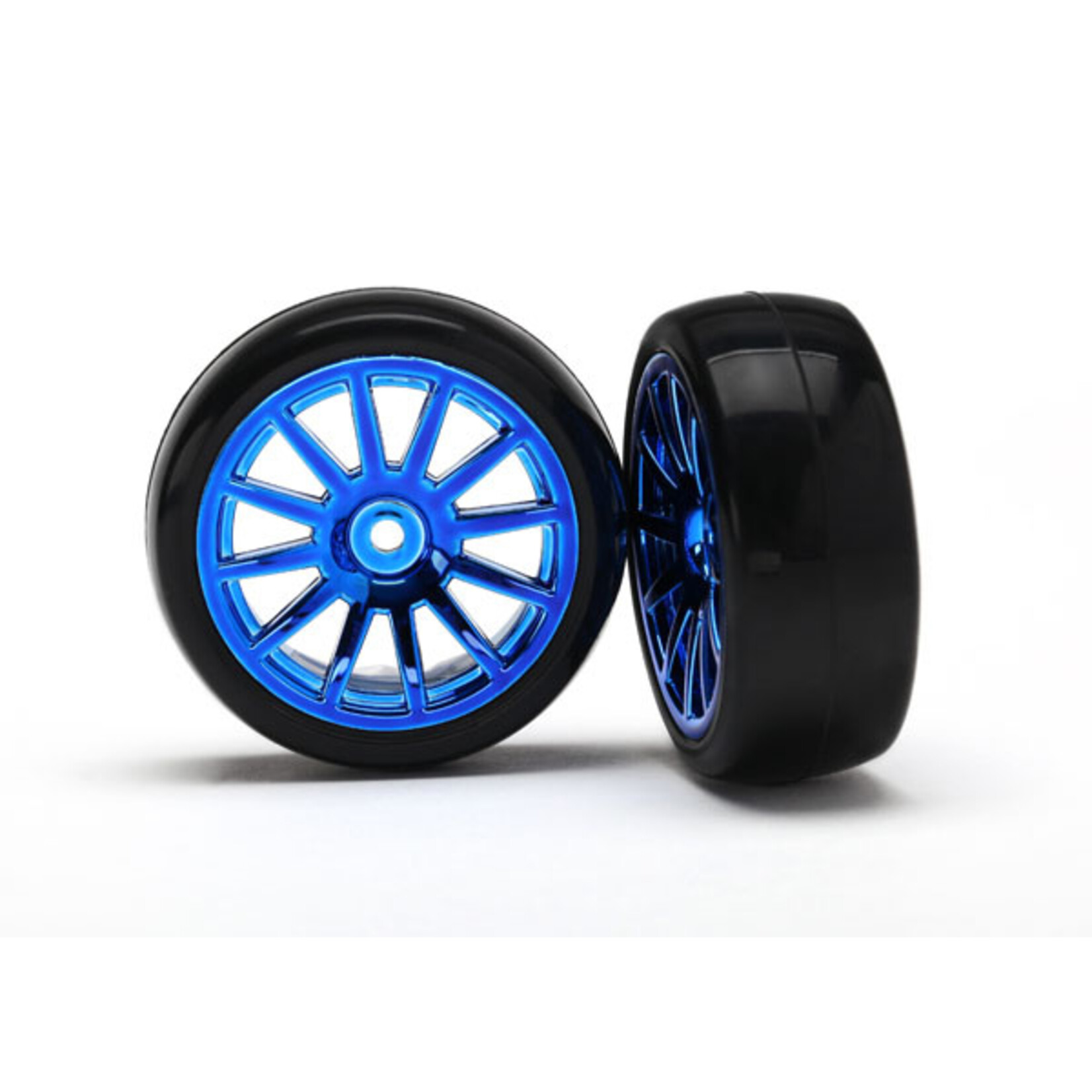 Traxxas TRA7573R Traxxas LaTrax Pre-Mounted Slick Tires & 12-Spoke Wheels (Blue Chrome) (2)