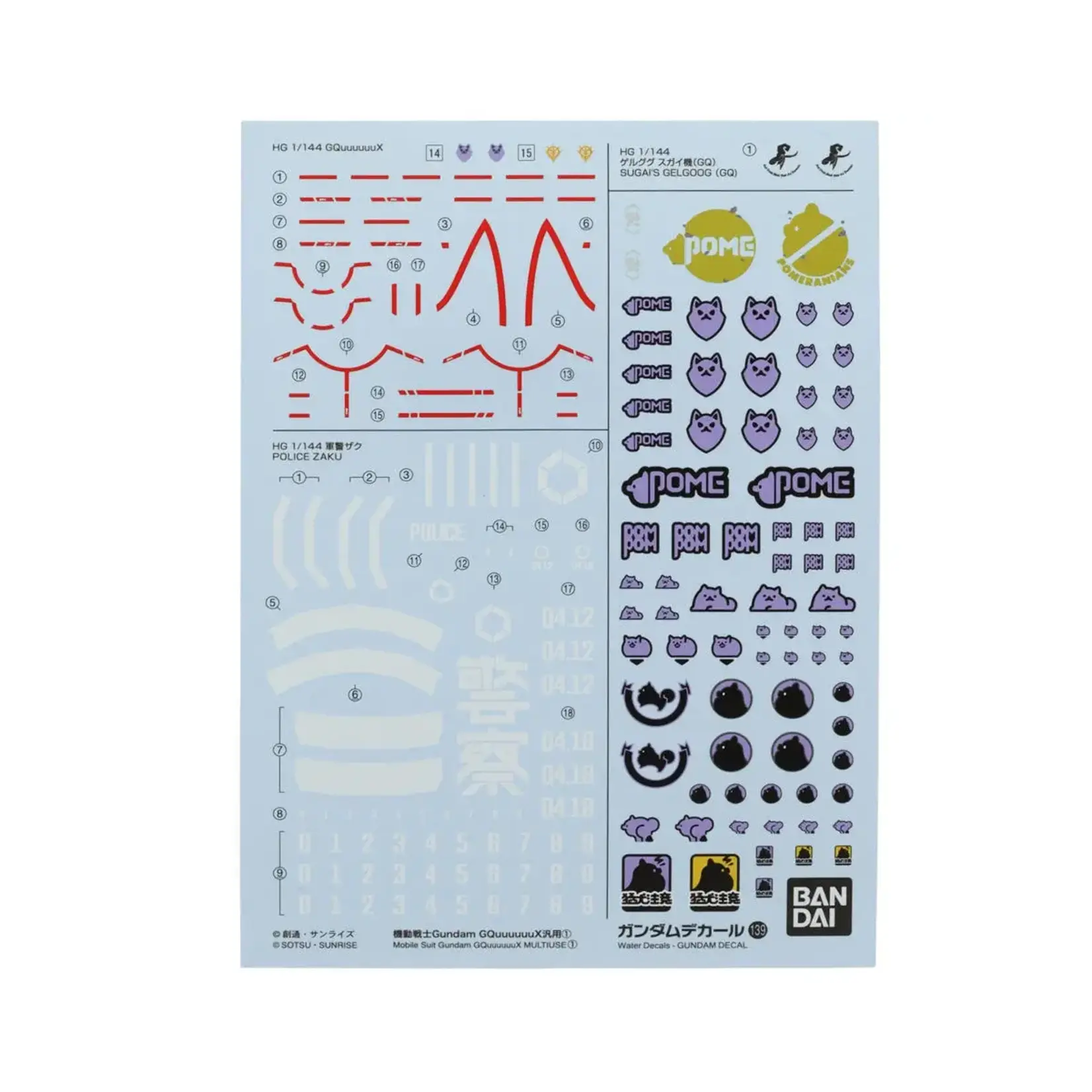 Bandai BAN2773795 Bandai GD-139 Mobile Suit Gundam GQuuuuuuX Multiuse Waterslide Decal Sheet