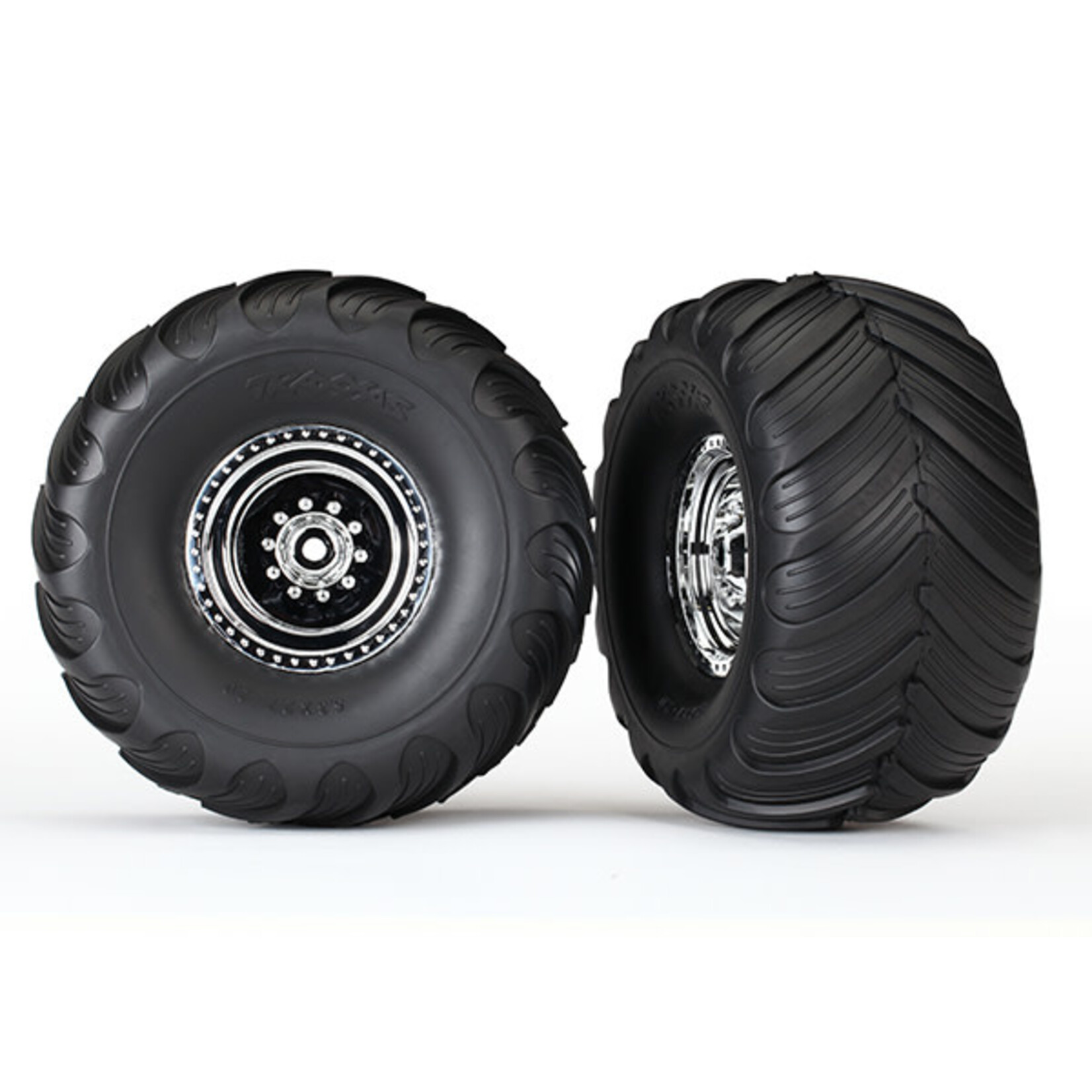 Traxxas TRA3663X Traxxas 12mm Hex "Bigfoot" Pre-Mounted Tires & Wheels (2) (Rear) (Chrome)