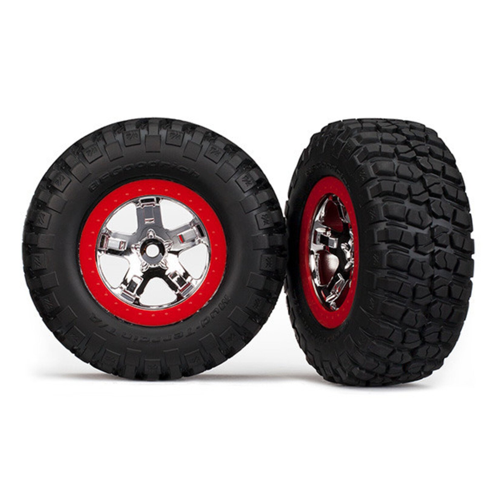 Traxxas TRA5869 Traxxas Pre-Mounted BFGoodrich KM2 Tire w/Chrome Wheel (2) (Front) (Chrome/Red)