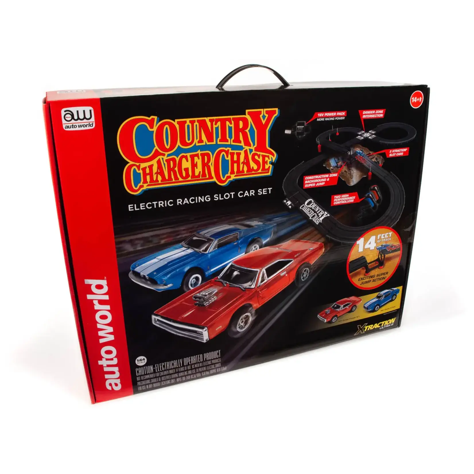Auto World SRS335 Auto World 14' County Charger Chase Slot Race Set 1967 Shelby GT500 (Xtraction) 1970 Dodge Charger R/T (Xtraction)