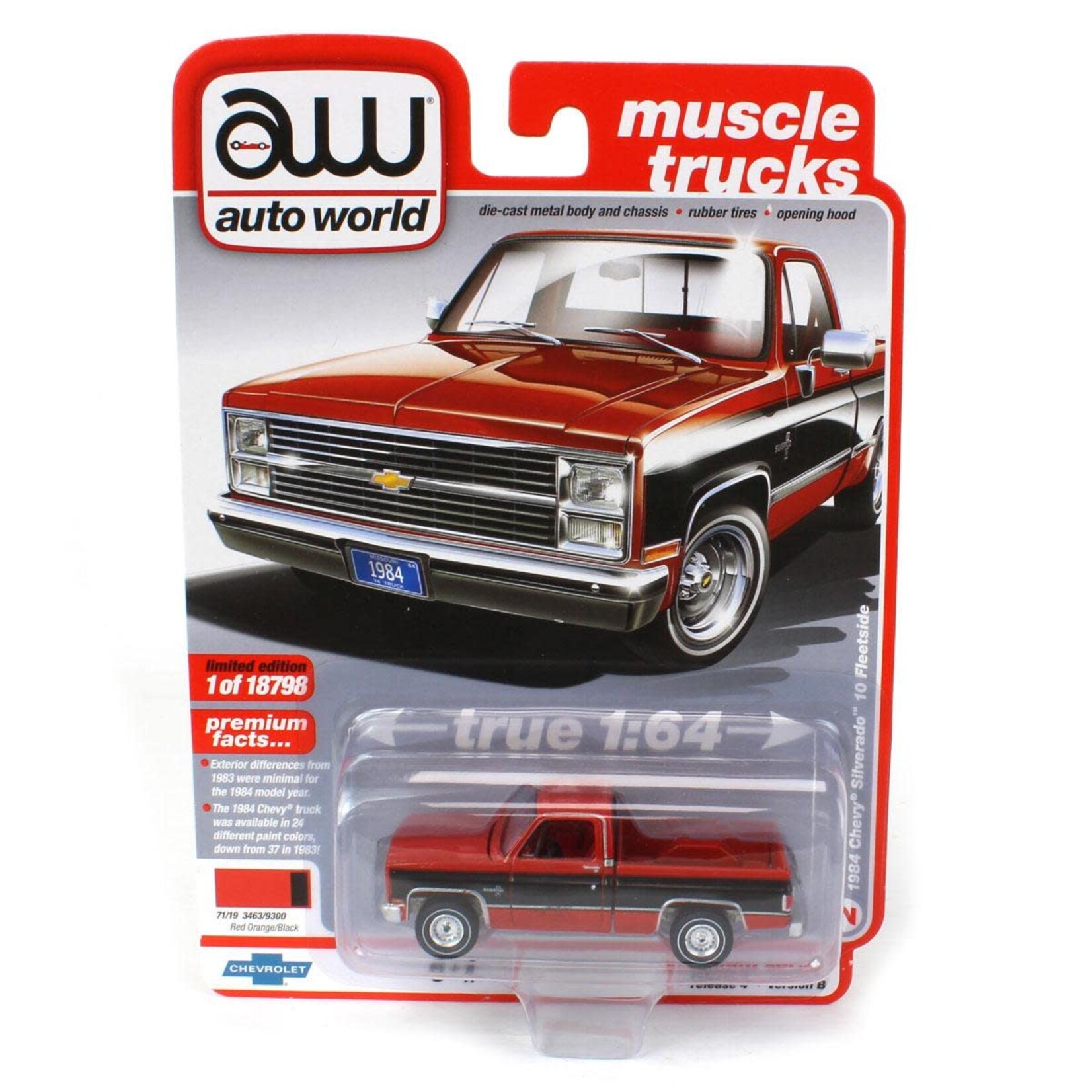 Auto World AWSP081B Auto World 1984 Chevy Silverado 10 Fleetside Red Orange