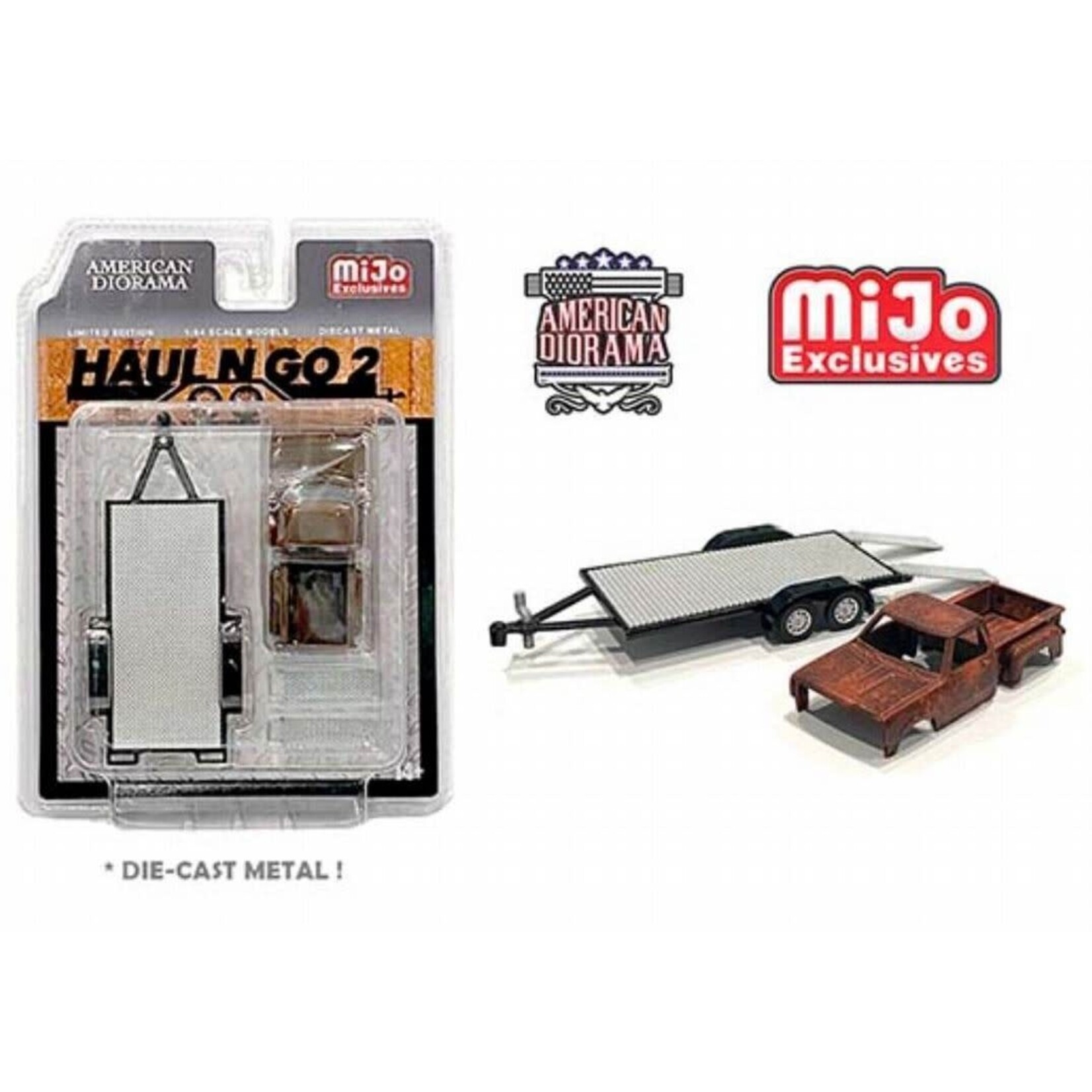 American Diorama AD-38378MJ American Diorama "Haul N Go 2" 1:64 Trailer Flatbed Rusted Truck Figure Set
