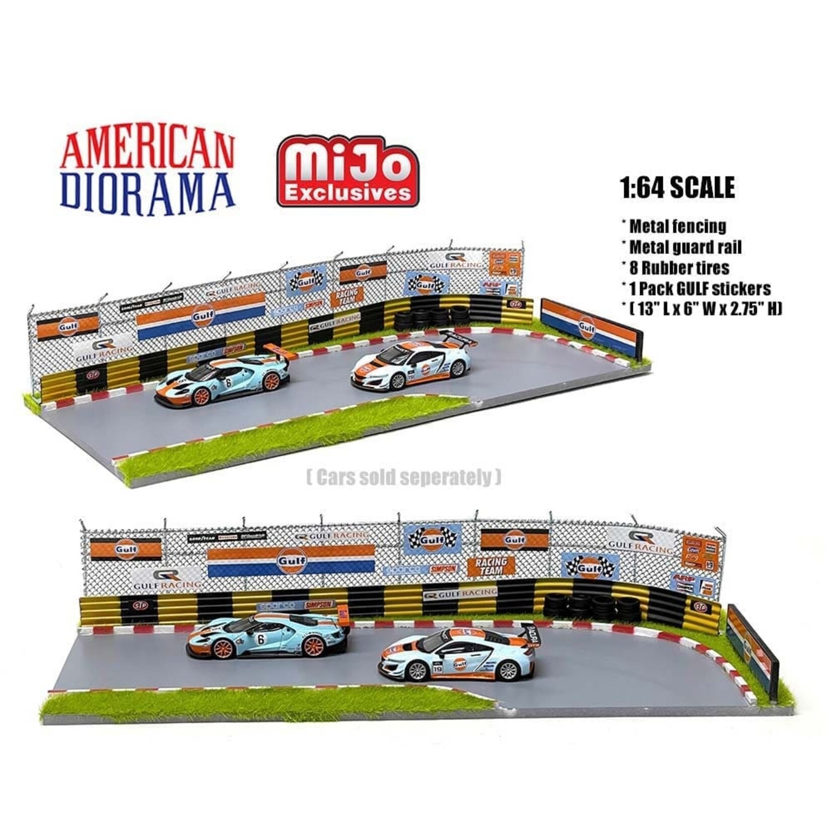 American Diorama AD-76533MJ American Diorama 1:64 Racetrack Diorama (Auto World Gulf Racing Livery Stickers)