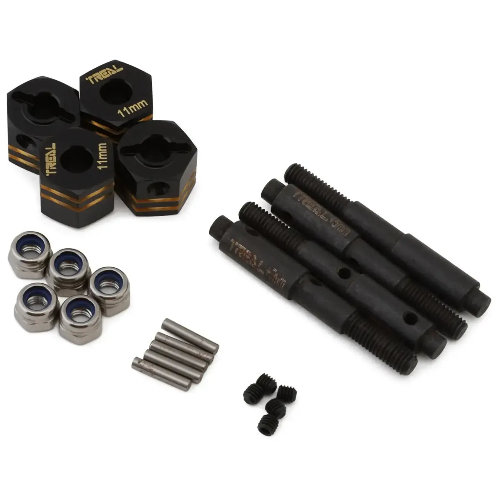 Treal Hobby TLHTGEN8-13 Treal Redcat Gen8 Brass Extended Wheel Hub Hex Adaptors (11mm) (4) w/(+5mm) Wide Stub Axles