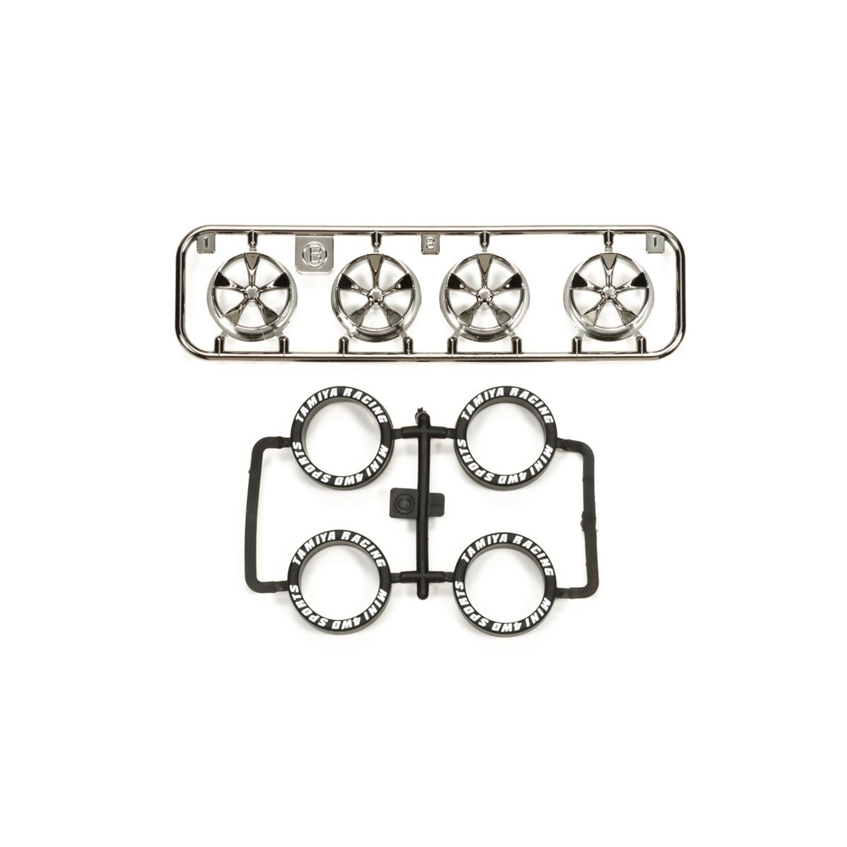 Tamiya TAM95330 Tamiya JR LP Tire/Wheel (5-Spoke) Black Plated