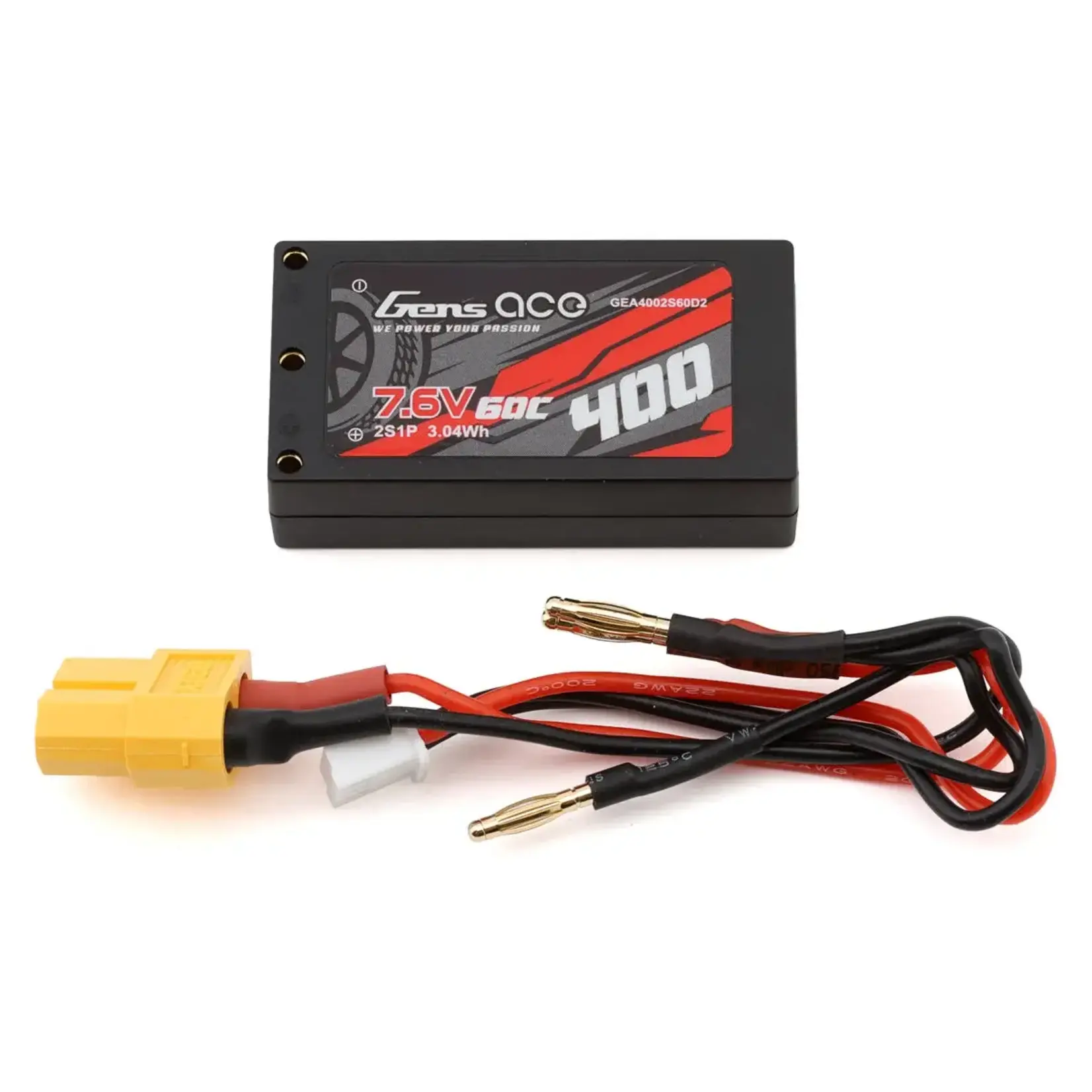 Gens Ace  GEA4002S60D2 Gens Ace 2S 60C Hardcase Shorty LiHV Battery (7.6V/400mAh) w/2mm Bullets