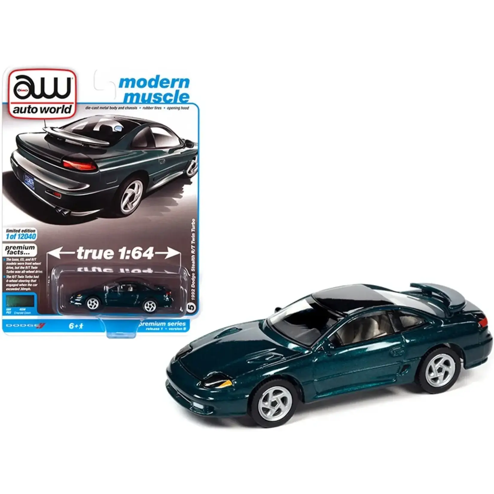 Auto World AWSP063B Auto World 1992 Dodge Stealth R/T Twin Turbo 1:64 Diecast Model Green