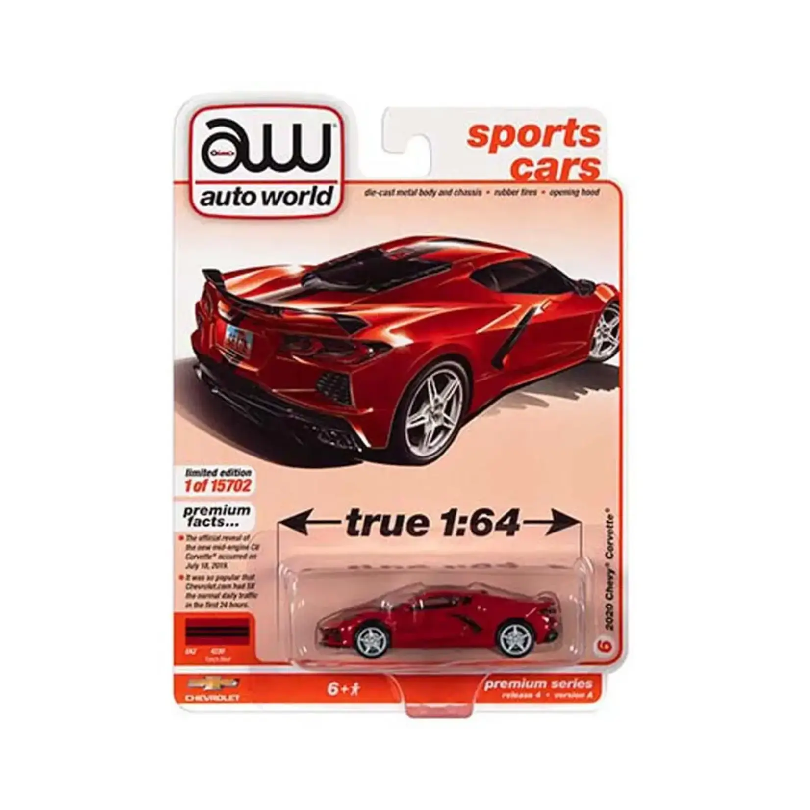Auto World AWSP084A Auto World 2020 Chevrolet Corvette Torch Red w/Black Stripes