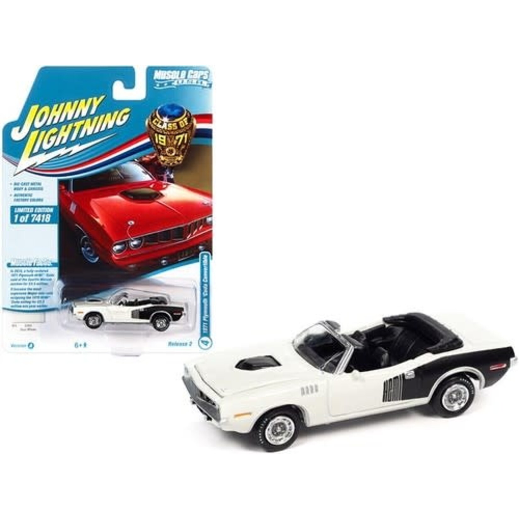 Johnny Lightning JLMC026 Johnny Lightning 1971 Plymouth 'Cuda Convertible Sno White