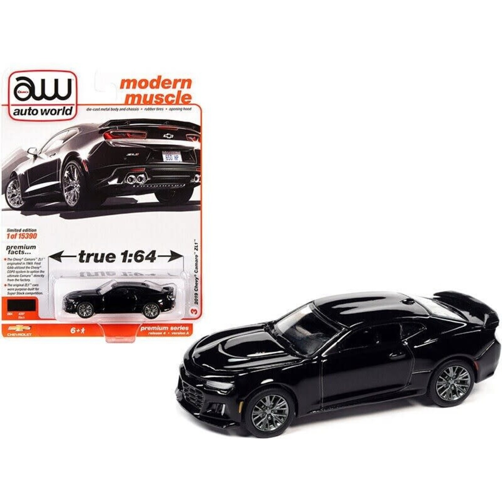Auto World AWSP080A Auto World 2019 Chevy Camaro ZL1 Black Diecast Model Car