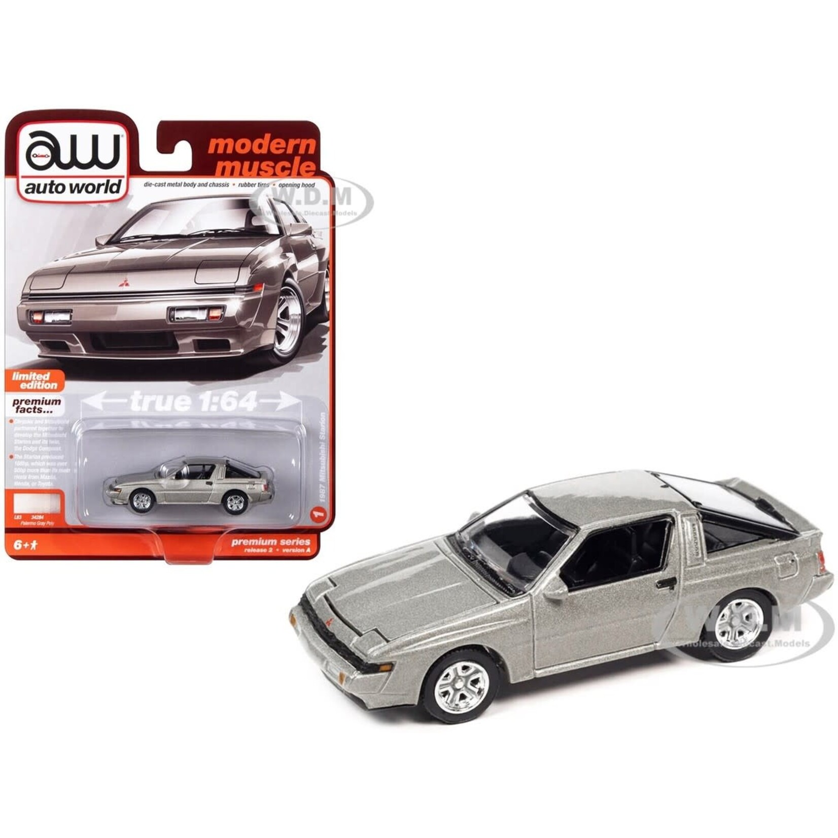 Auto World AWSP128A Auto World 1987 Mitsubishi Starion Palermo Gray Diecast 1:64 Gray