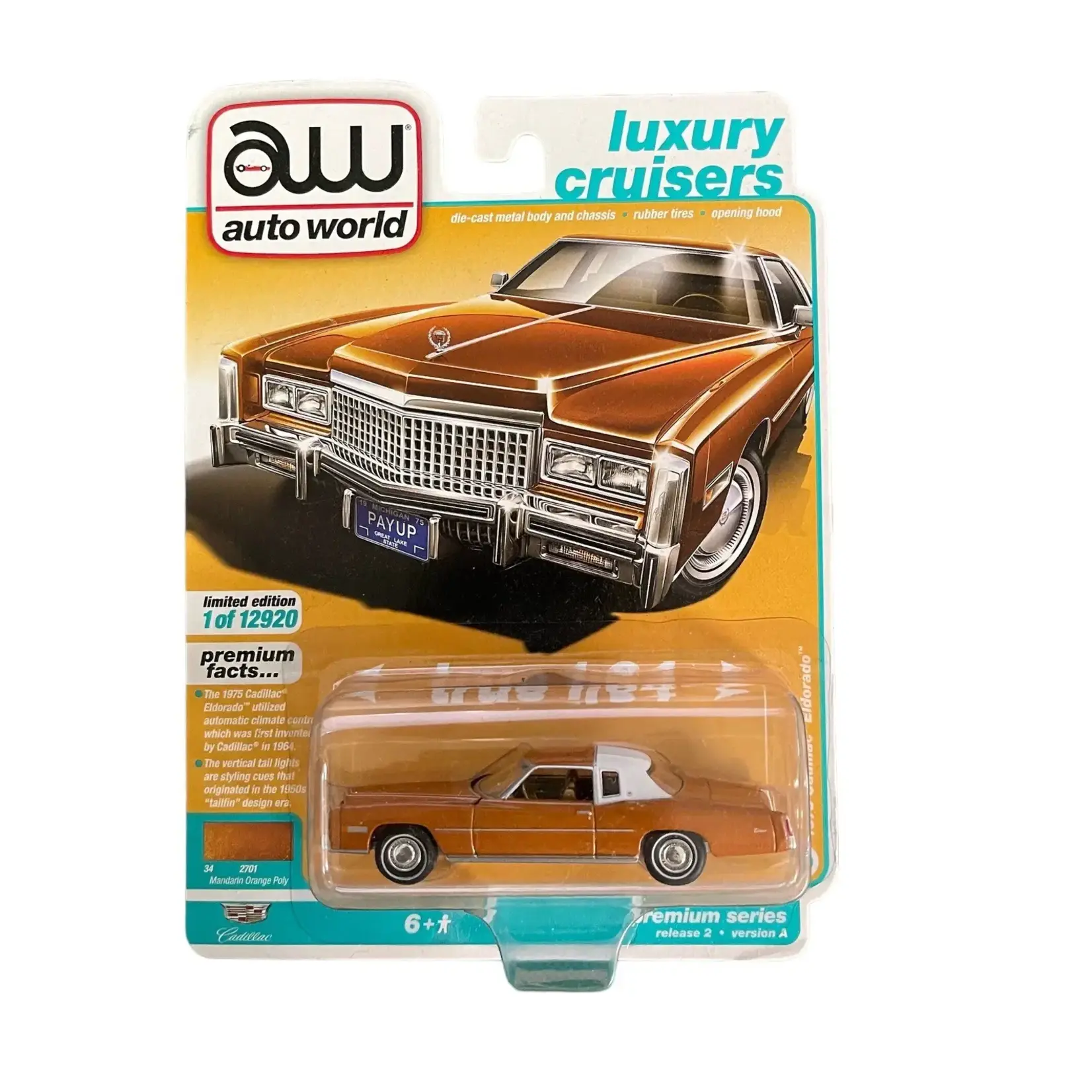 Auto World AW64312  Auto World 1975 Cadillac Eldorado Mandarin Orange Poly