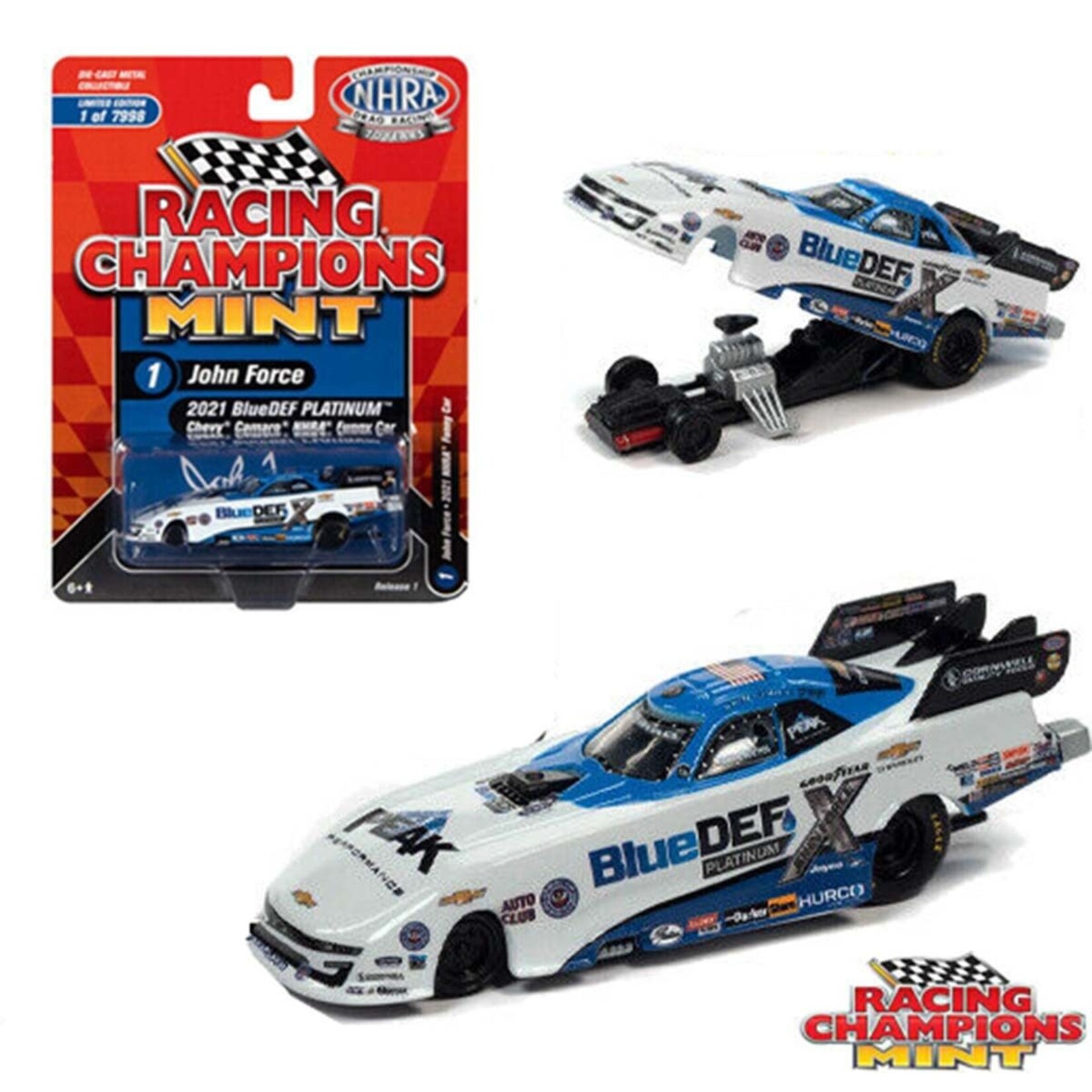 Racing Champions RCSP016 Racing Champions 1:64 2021 John Force Blue Def Camaro Funny Car