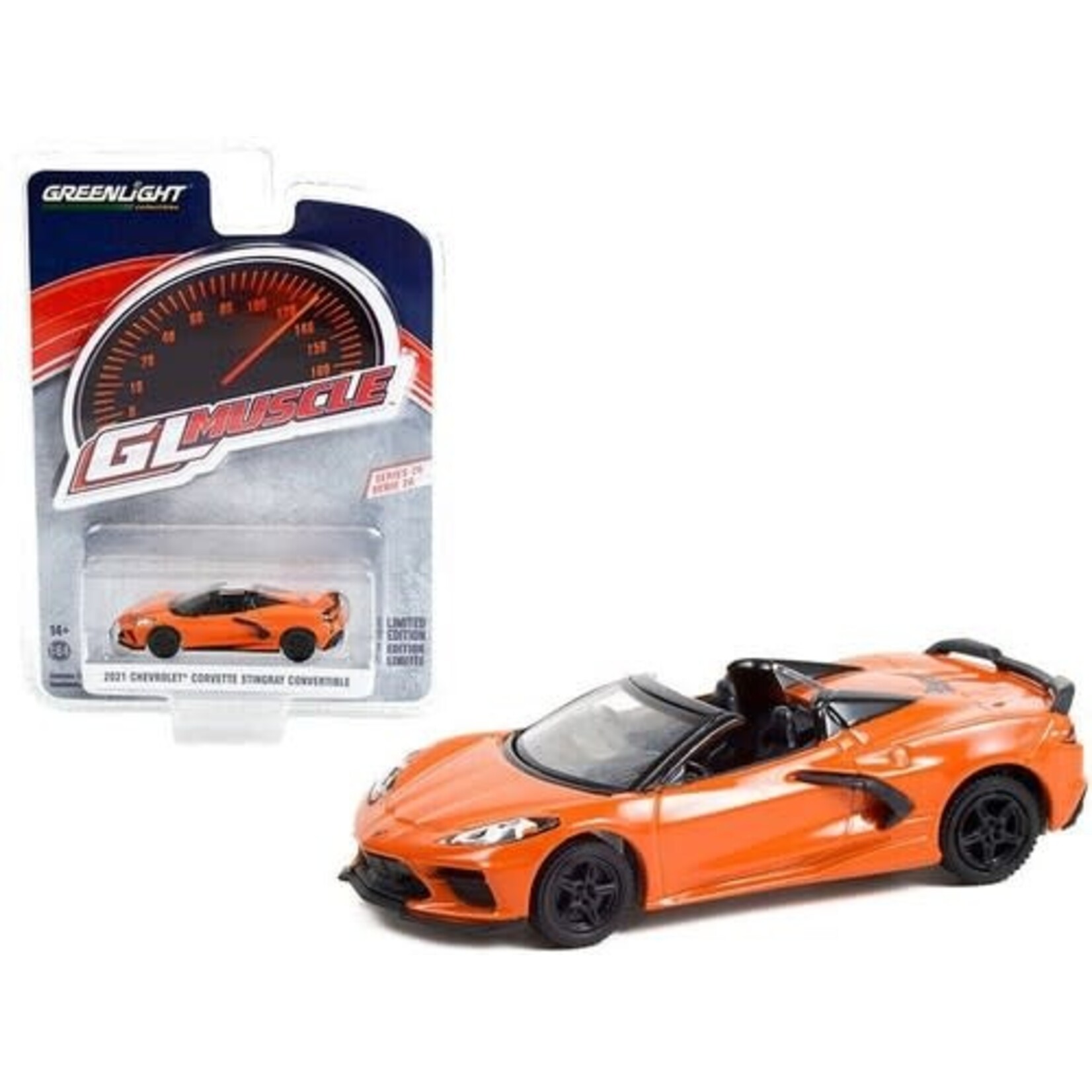 Greenlight GLT13310-F Greenlight 2021 Chevy Corvette Stingray Convertible Orange Muscle Series 26