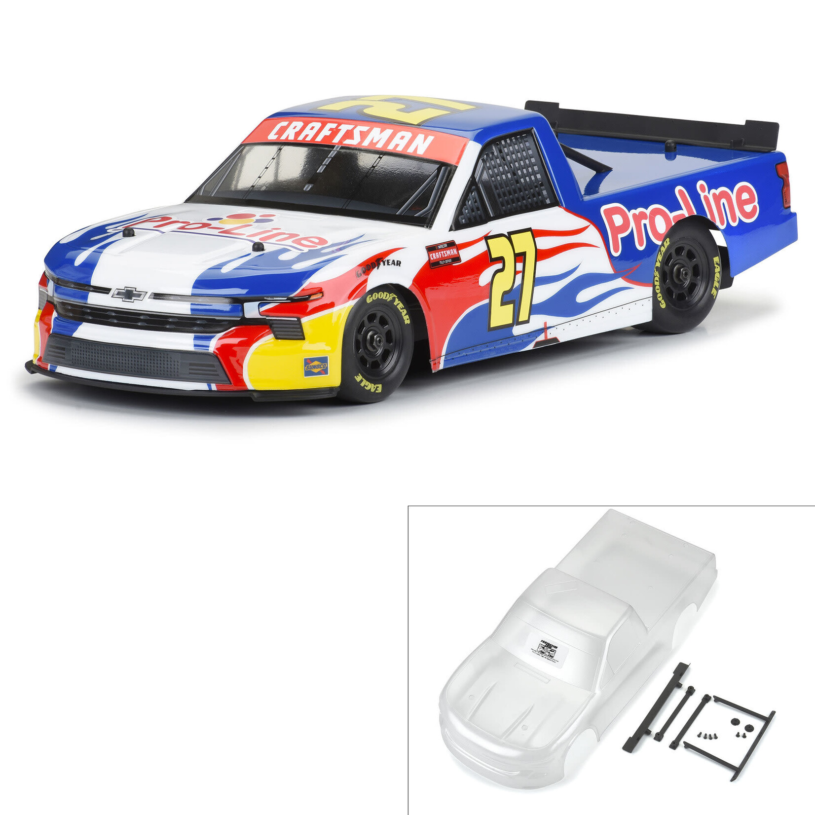 Pro-line Racing PRO365300 Pro-Line Losi NASCAR 2024 Chevy Silverado Truck Pre-Cut Body (Clear)