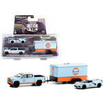 Greenlight GLT31110C Greenlight 2021 Chevy Silverado 4x4 Pickup Truck and 2021 Chevy Corvette C8 Stingray with Enclosed Car Hauler