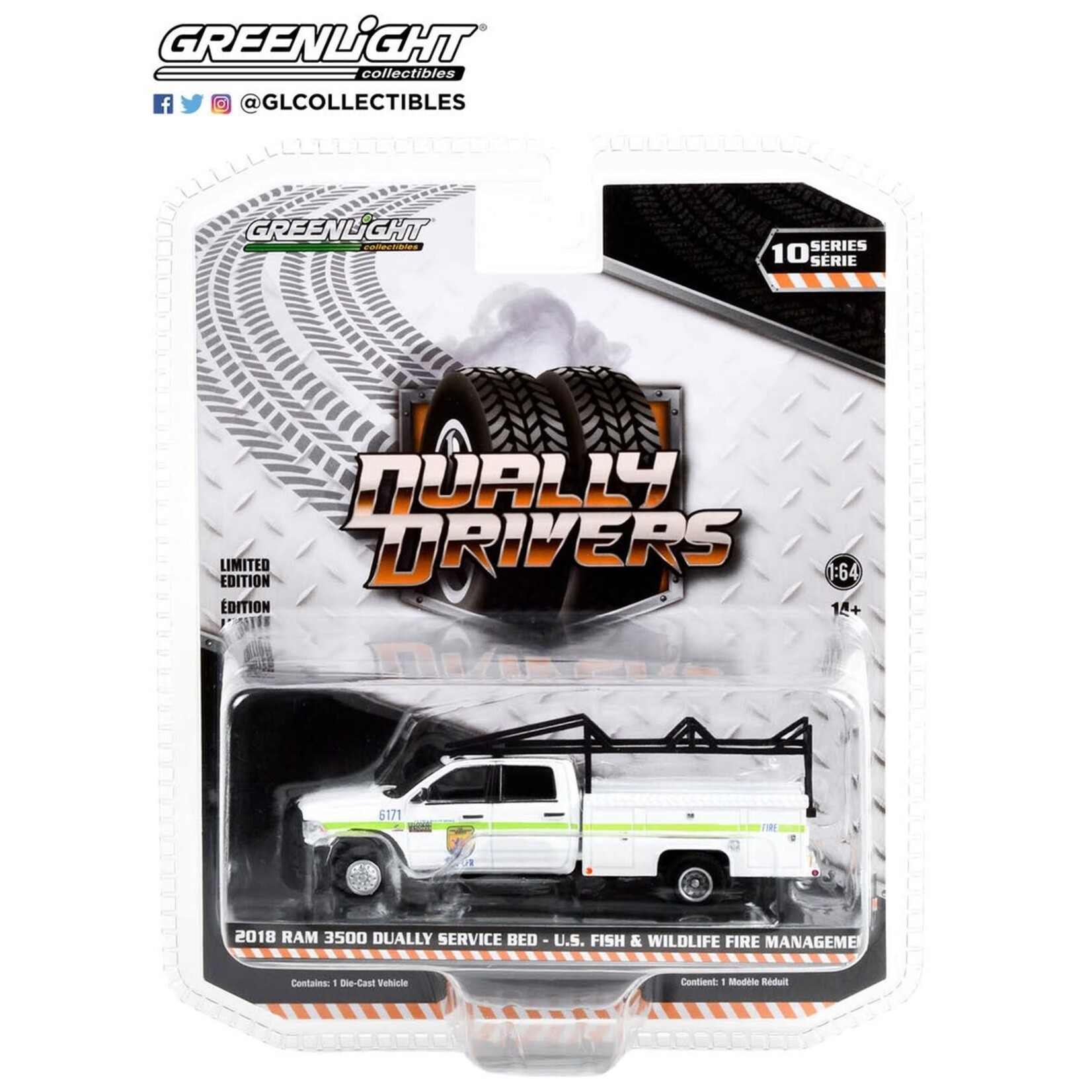 Greenlight GLT46100-E Greenlight 2018 Ram 3500 Dually Service Bed San Diego County Fire Department U.S. Fish & Wildlife Fire Management Dually Drivers Series 10