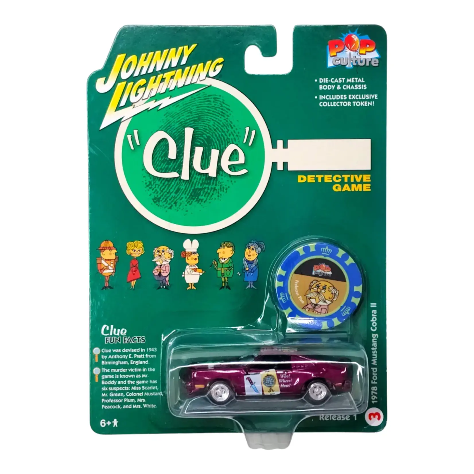 Johnny Lightning JLPC003-3 Johnny Lightning 1978 Ford Mustang Cobra Pop Culture Clue Professor Plum